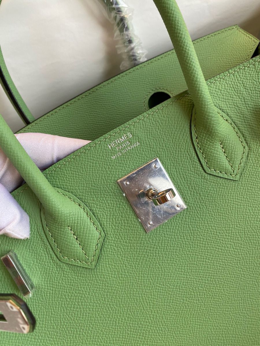 Hermes Birkin 30 Retourne Handmade Bag In Vert Criquet Epsom Calfskin - Image 8