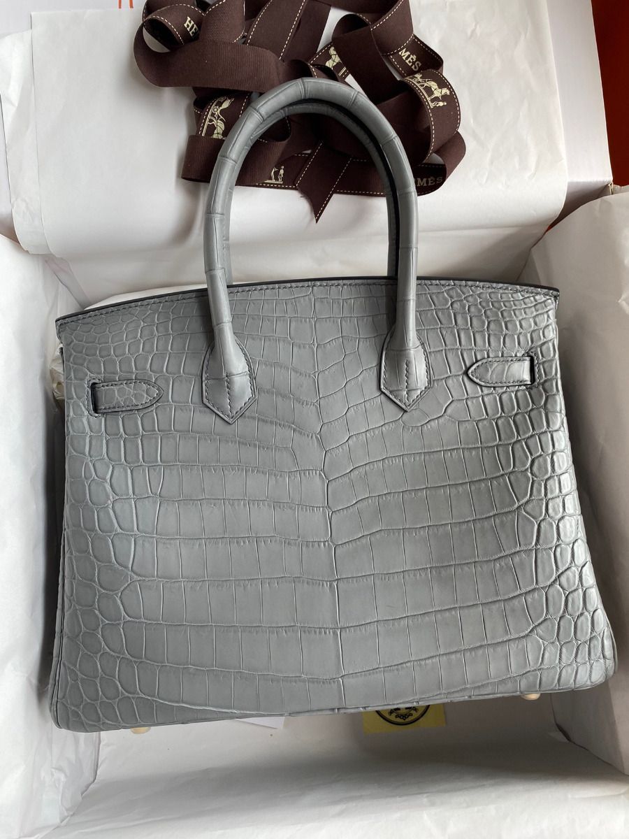 Hermes Birkin 30 Handmade Bag In Etain Crocodile Niloticus Matte Skin - Image 3