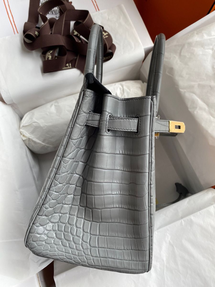 Hermes Birkin 30 Handmade Bag In Etain Crocodile Niloticus Matte Skin - Image 6