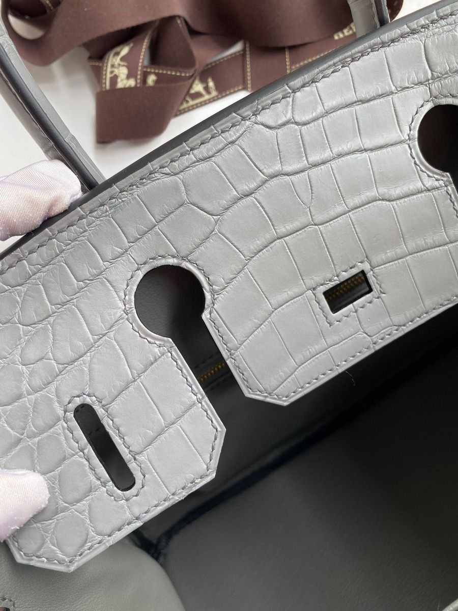 Hermes Birkin 30 Handmade Bag In Etain Crocodile Niloticus Matte Skin - Image 8
