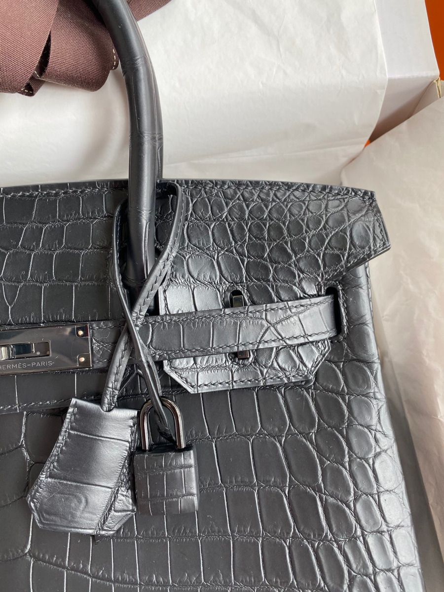 Hermes Birkin 30 Handmade Bag In Black Crocodile Niloticus Matte Skin - Image 4