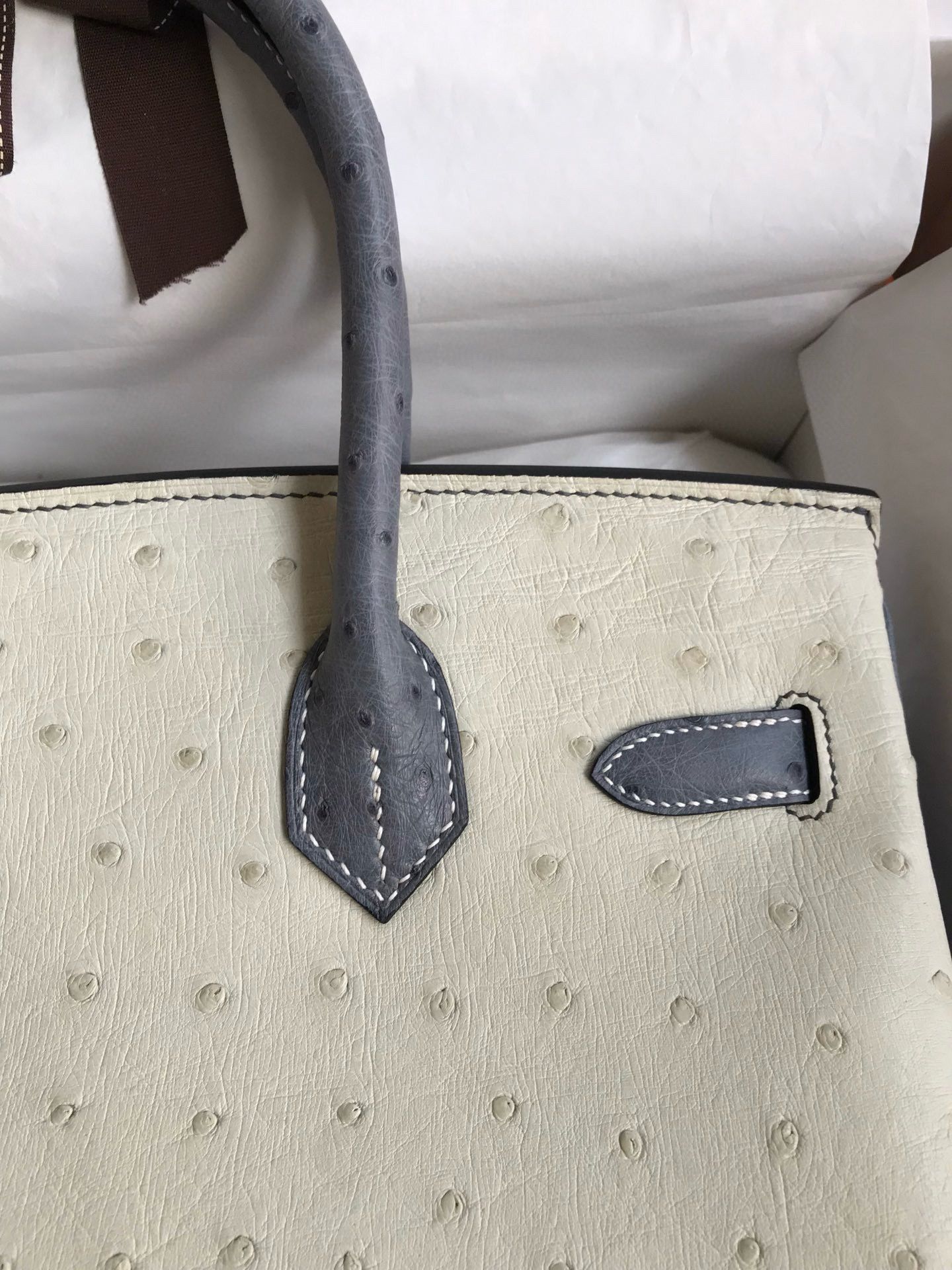 Hermes HSS Birkin 30 Bicolor Bag in Beton and Gris Agate Ostrich Leather - Image 6