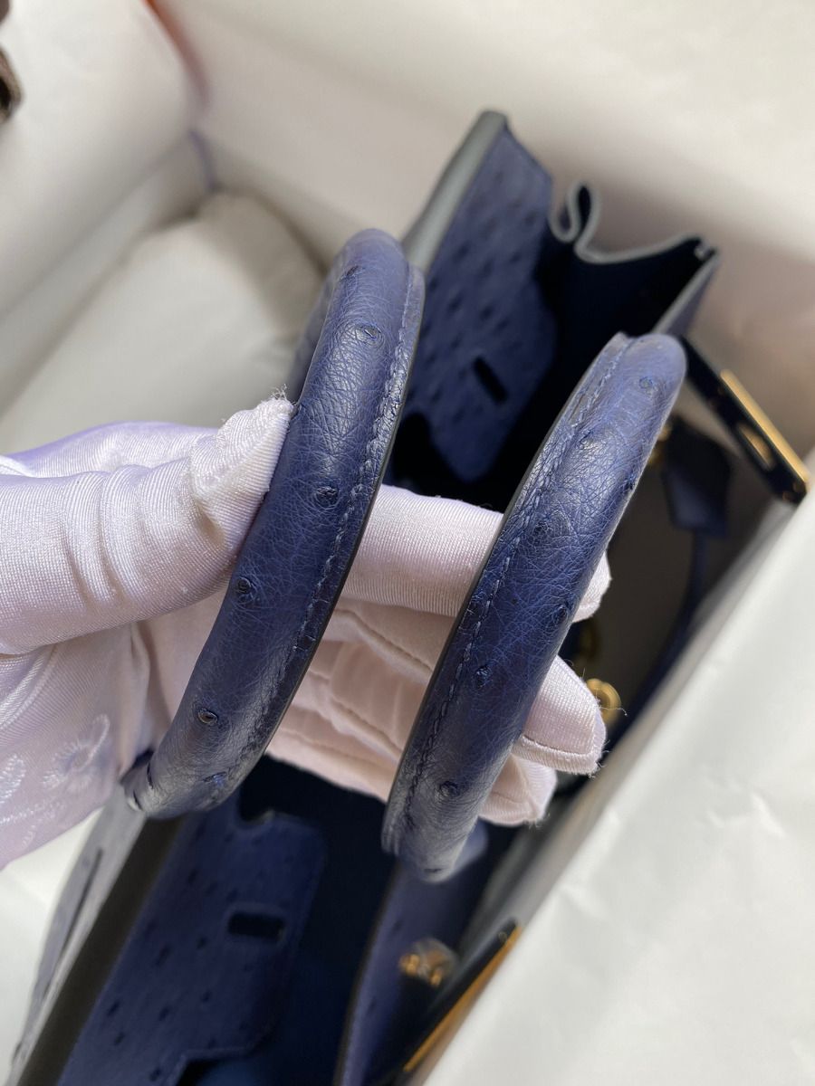 Hermes Birkin 30 Retourne Handmade Bag In Blue Iris Ostrich Leather - Image 10