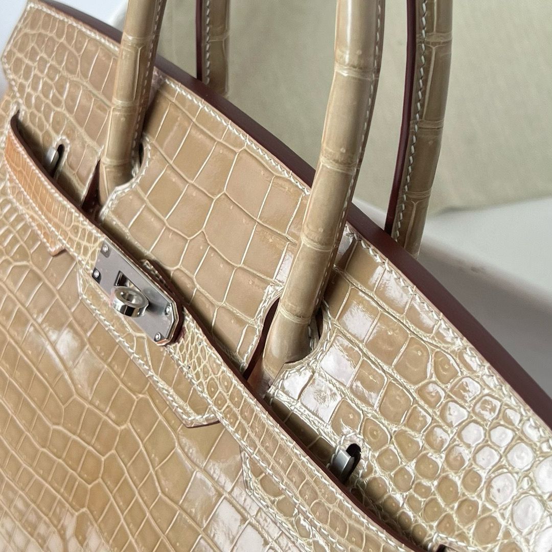 Hermes Birkin 30 Handmade Bag in Biscuit Crocodile Porosus Shiny Skin - Image 4