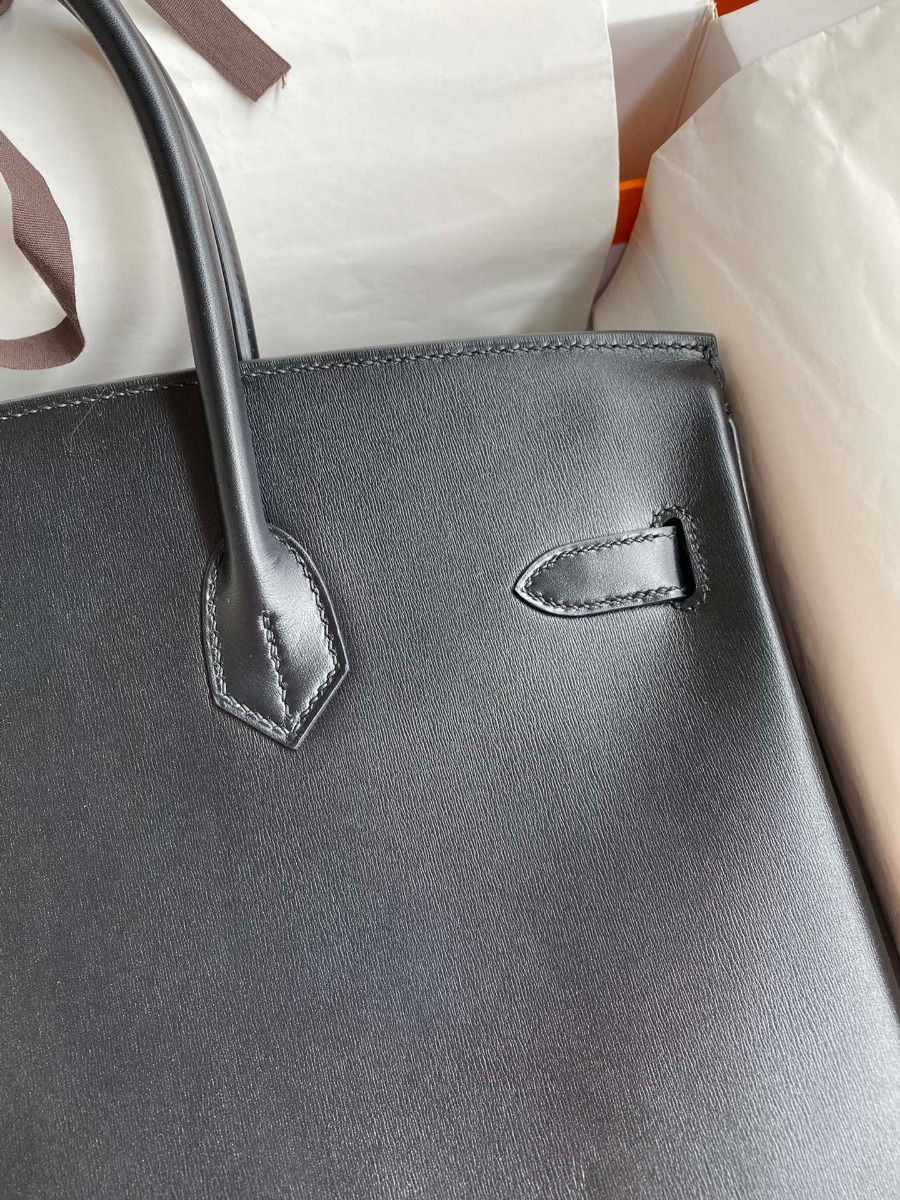 Hermes Birkin 35 Retourne Handmade Bag In Black Box Calfskin - Image 4