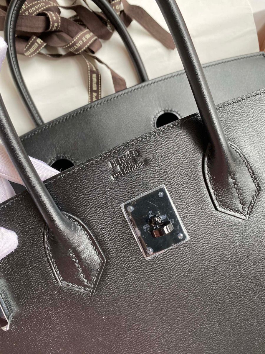 Hermes Birkin 35 Retourne Handmade Bag In Black Box Calfskin - Image 7