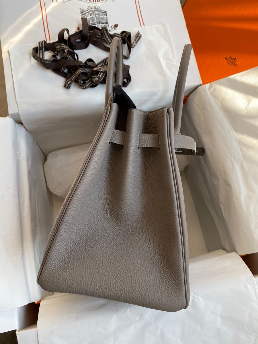 Hermes Birkin 35 Retourne Handmade Bag In Gris Asphalt Clemence Leather - Image 6