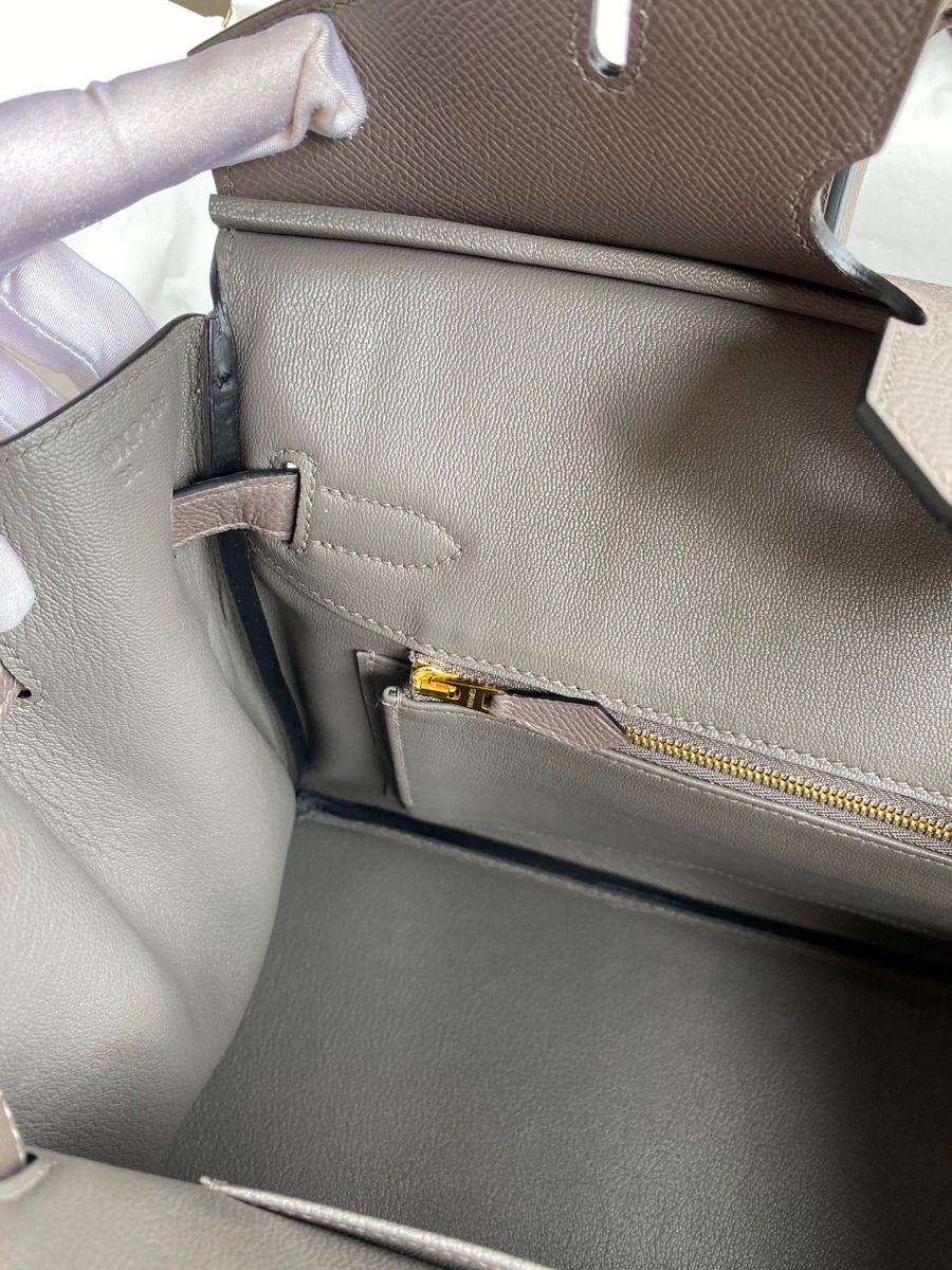Hermes Birkin 35 Retourne Handmade Bag In Etain Epsom Calfskin - Image 10