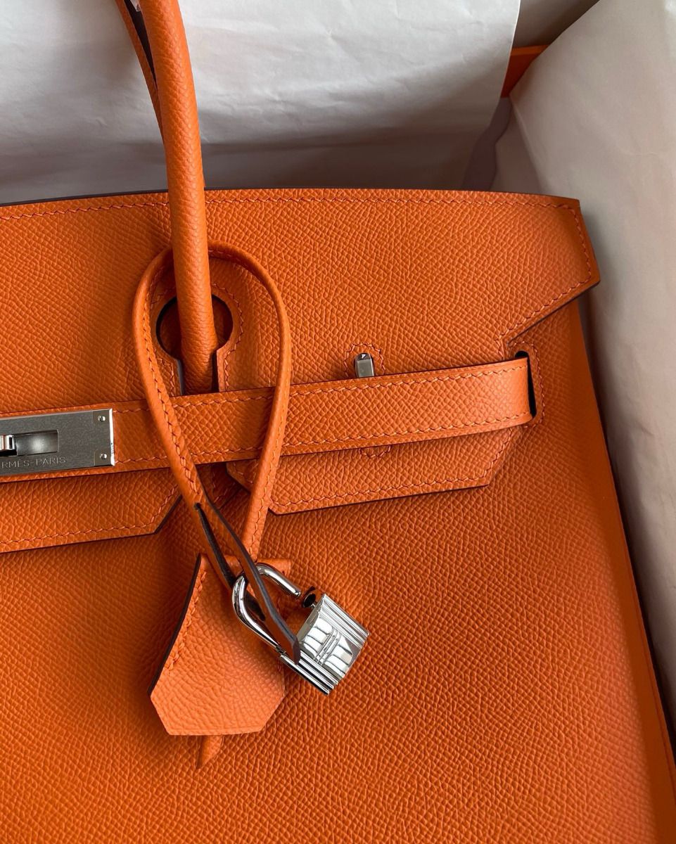 Hermes Birkin 35 Retourne Handmade Bag in Orange Epsom Calfskin - Image 4