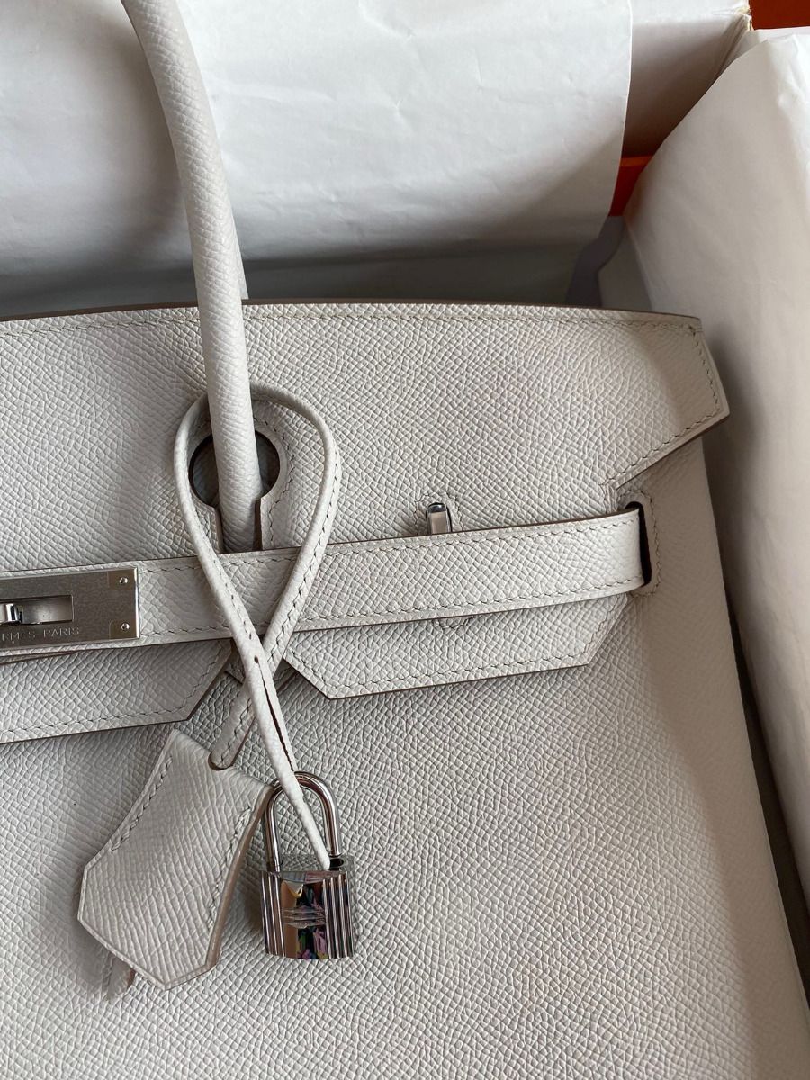 Hermes Birkin 35 Retourne Handmade Bag in Pearl Grey Epsom Calfskin - Image 4