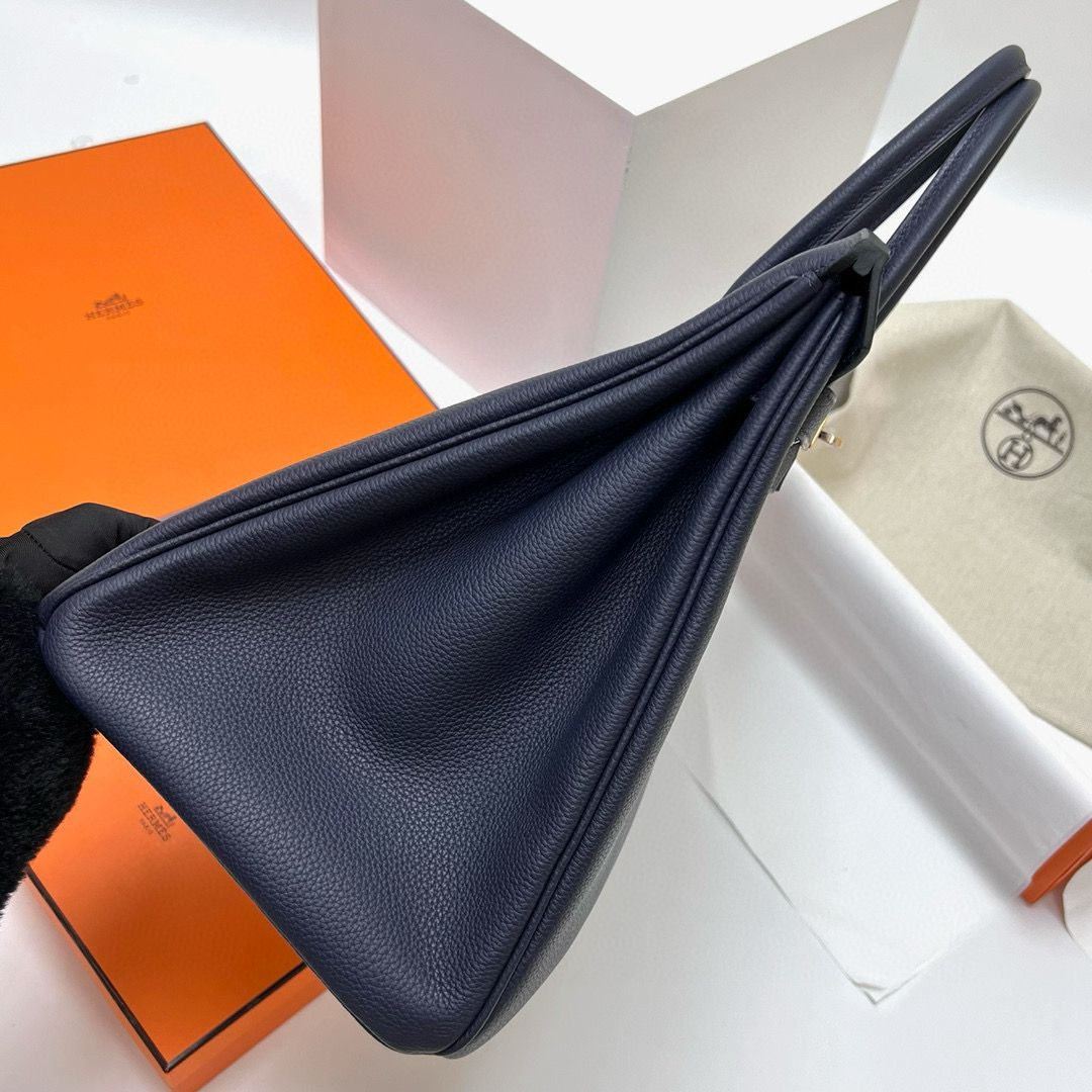 Hermes Birkin 40 Retourne Handmade Bag In Blue Nuit Clemence Leather - Image 7