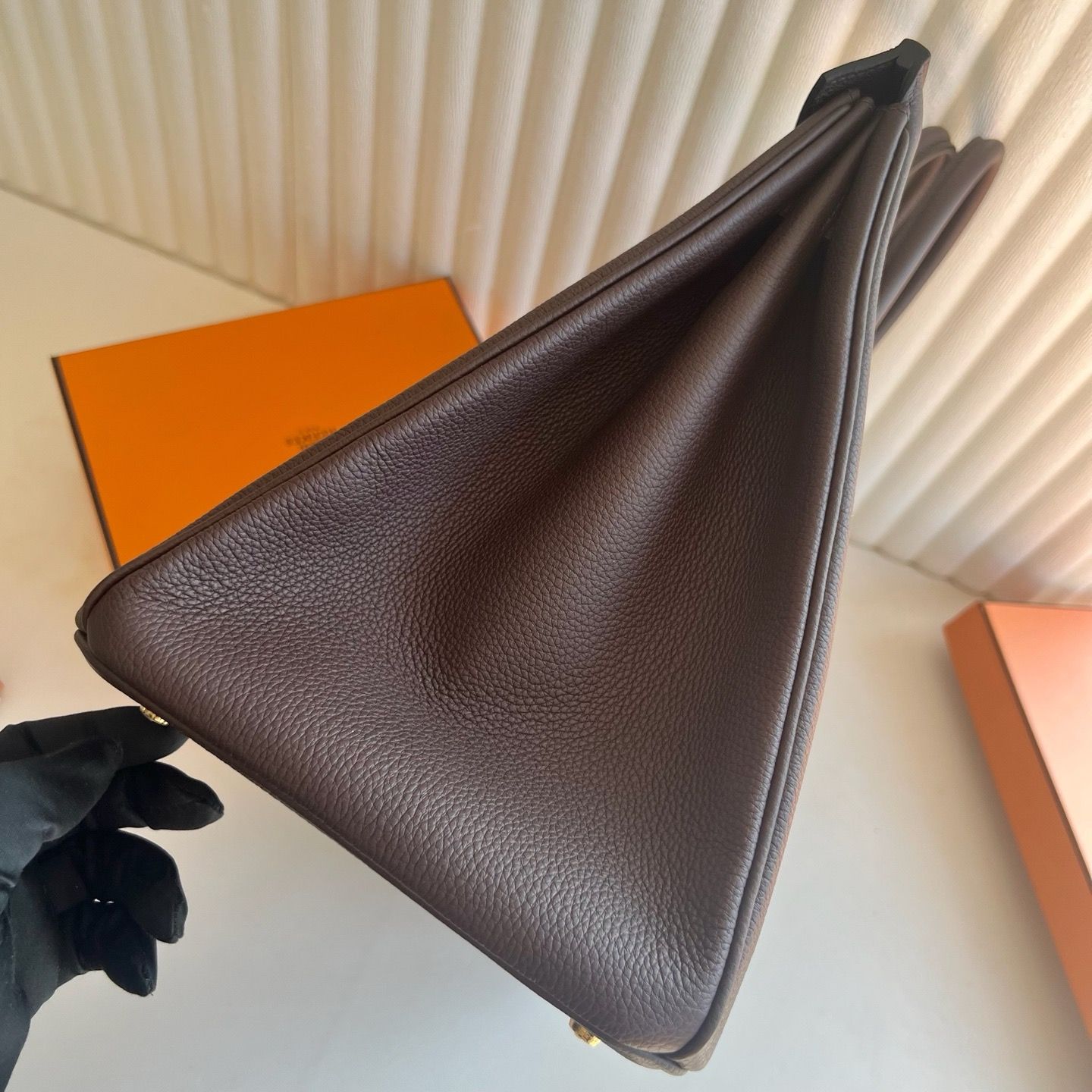 Hermes Birkin 40 Retourne Handmade Bag in Ebene Clemence Leather - Image 6