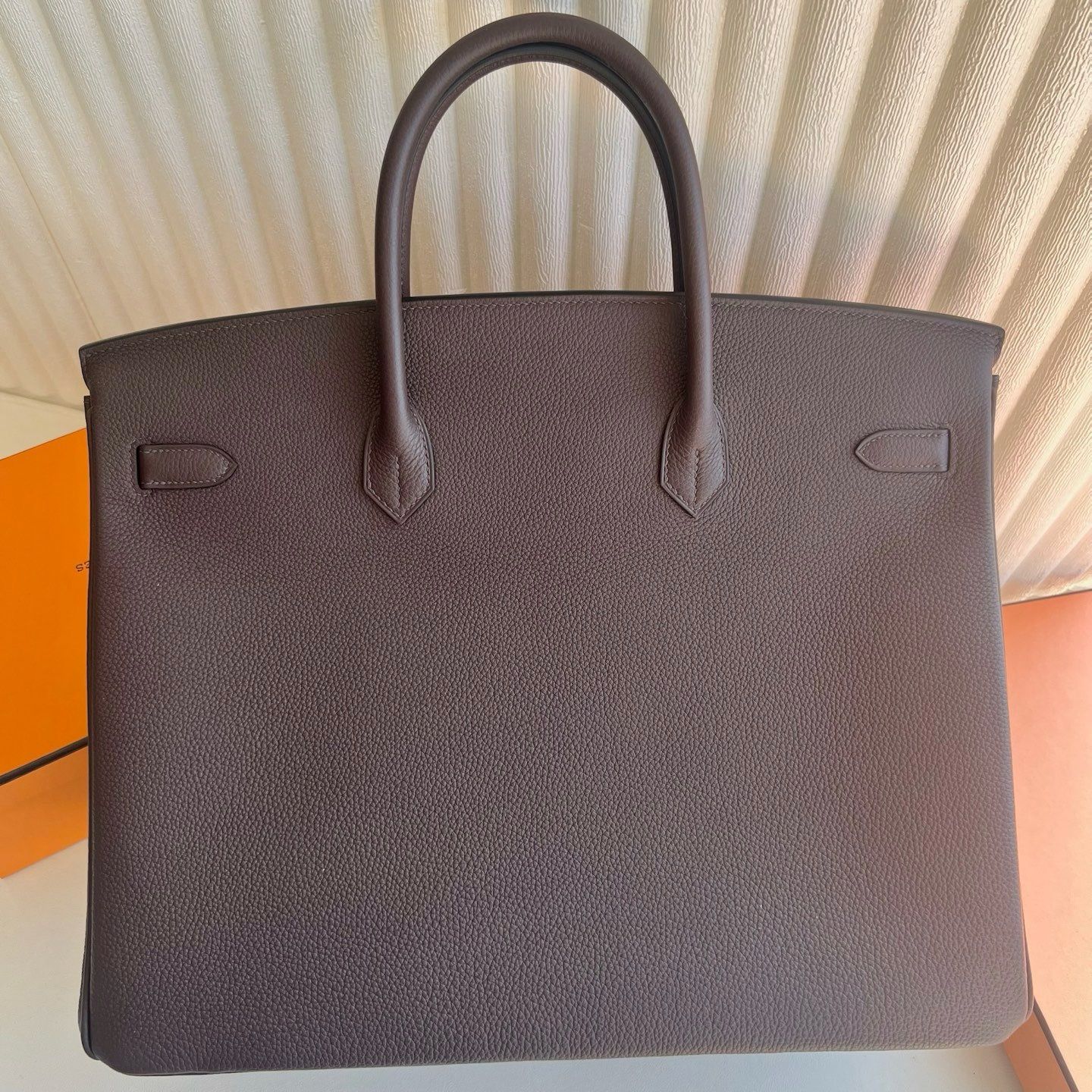 Hermes Birkin 40 Retourne Handmade Bag in Ebene Clemence Leather - Image 8