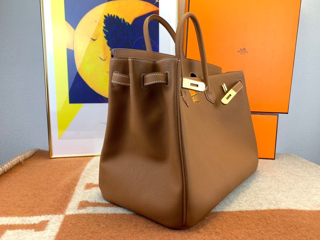 Hermes Birkin 40 Handmade Bag In Gold Clemence Leather - Image 8