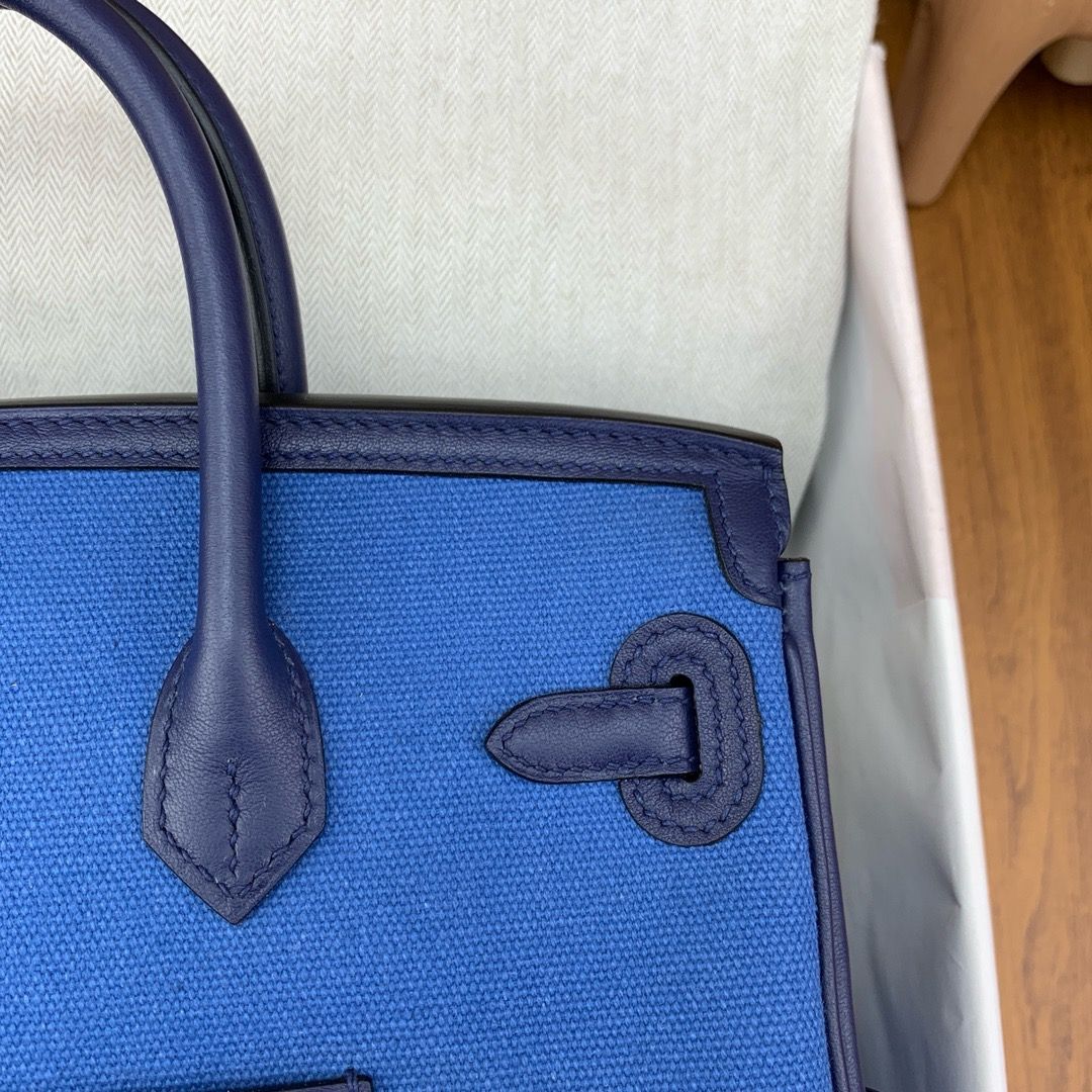 Hermes Birkin Cargo 25 Bag in Blue Toile and Navy Blue Swift Leather - Image 8