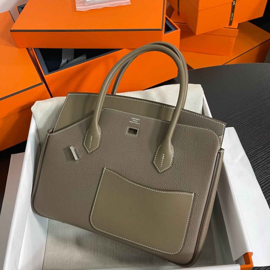 Hermes Birkin 30 en Desordre Bag in Taupe Swift and Clemence Leather - Image 7