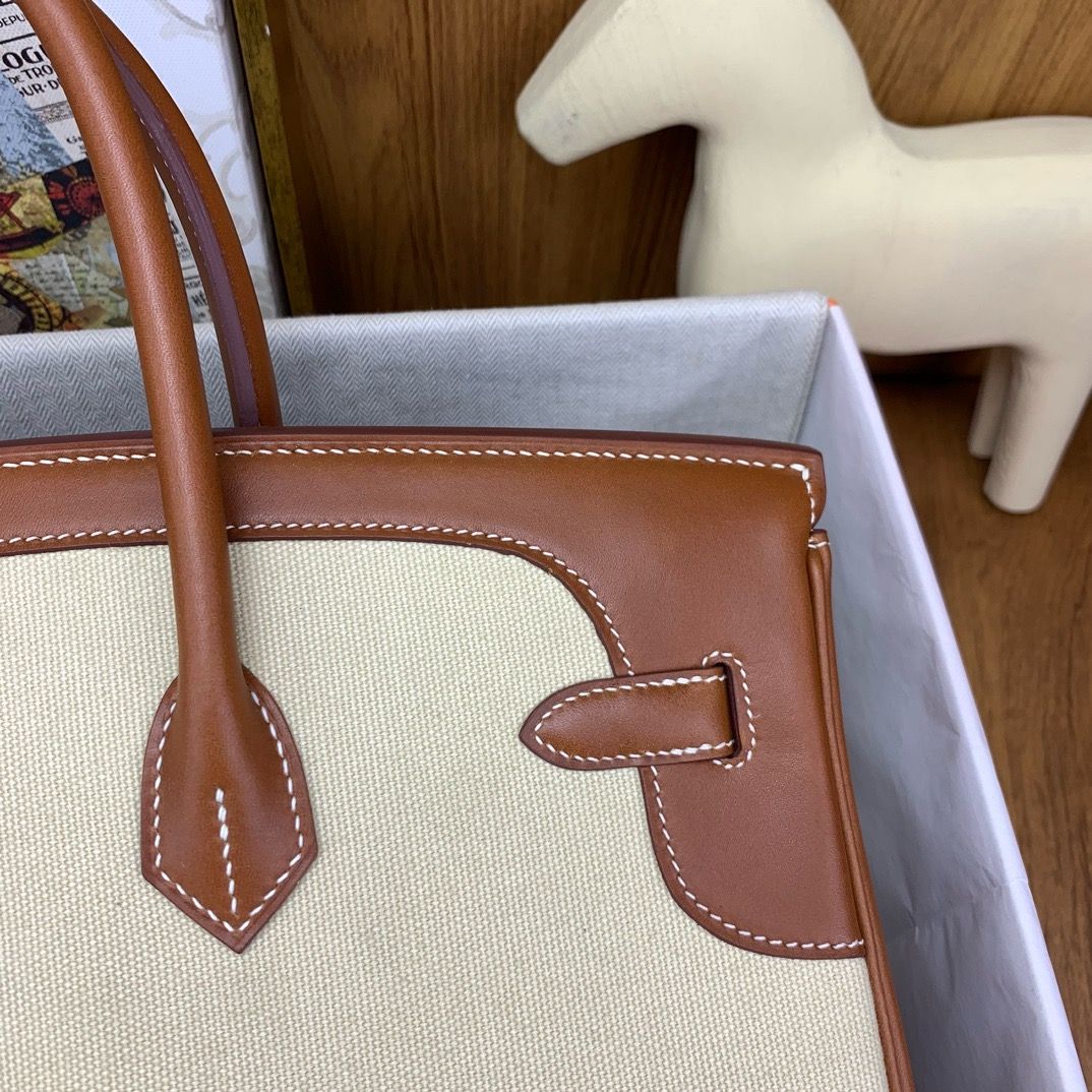 Hermes Birkin Flag 35 Bag in Toile and Barenia Calfskin - Image 9