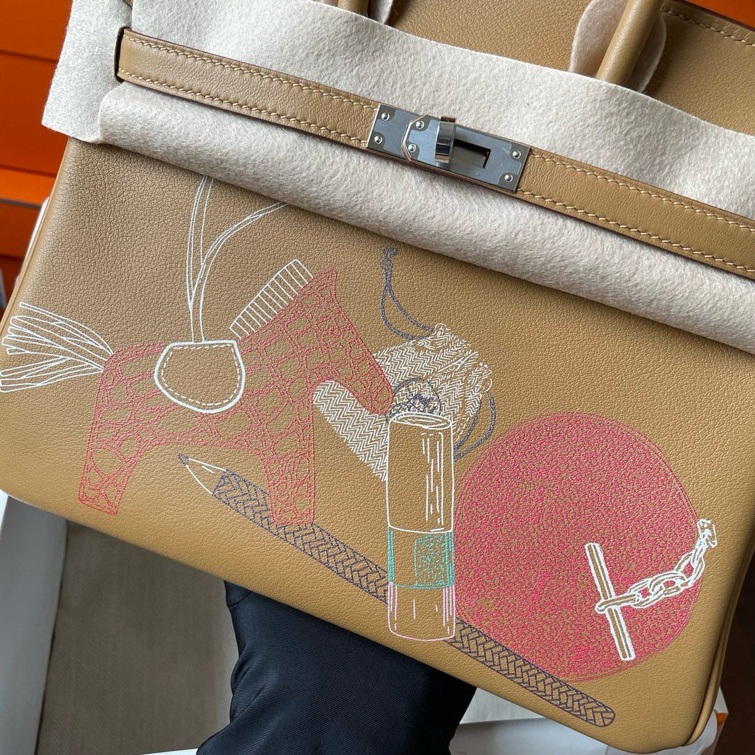 Hermes Birkin Inside Out 25 Bag in Biscuit Swift Calfskin - Image 5