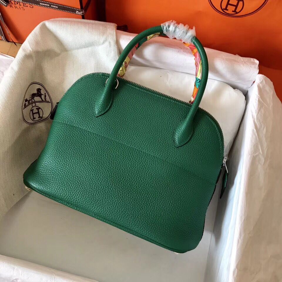 Hermes Bolide 27 Handmade Bag In Vert Vertigo Clemence Leather - Image 7
