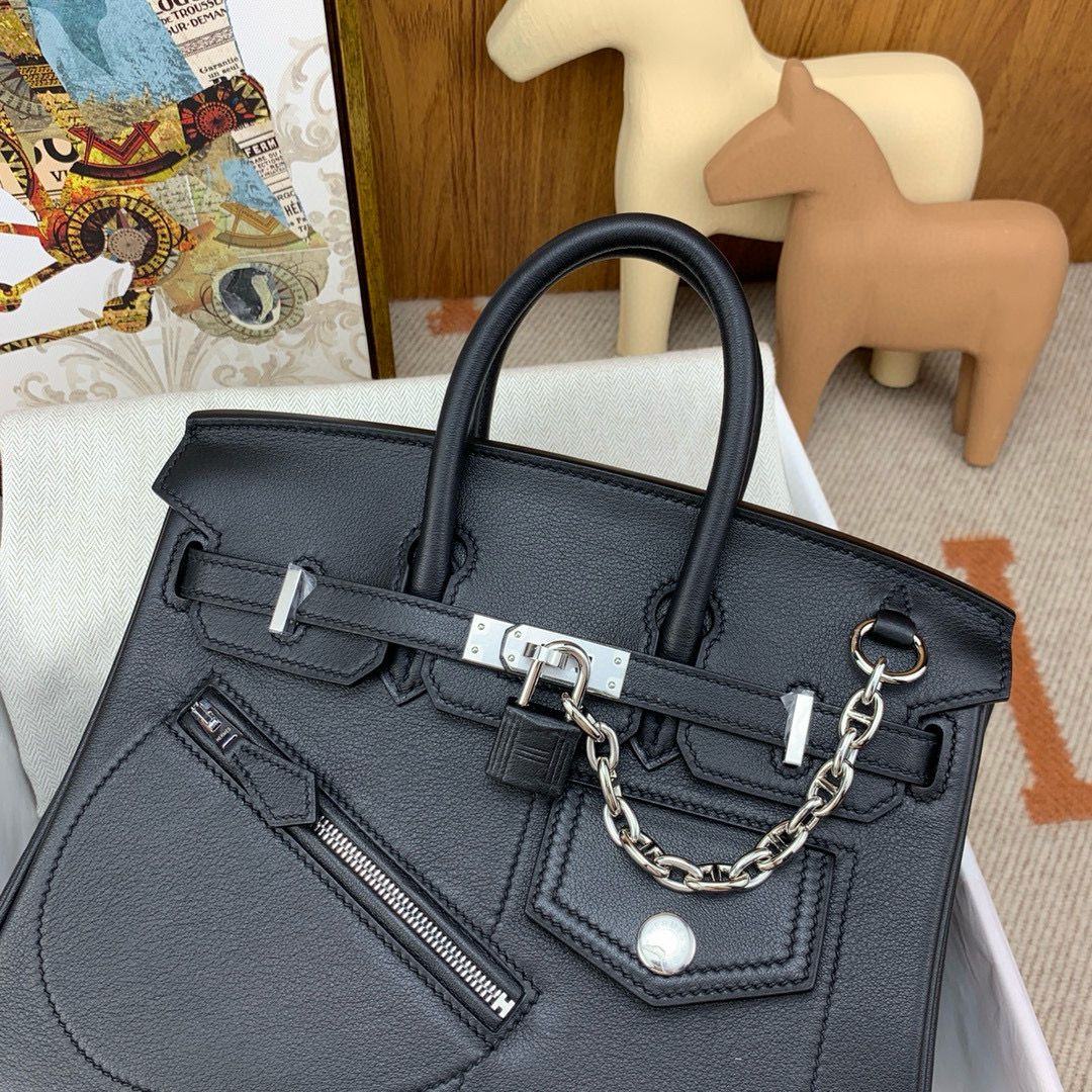 Hermes Birkin Rock 25 Handmade Bag in Black Volupto Leather - Image 13