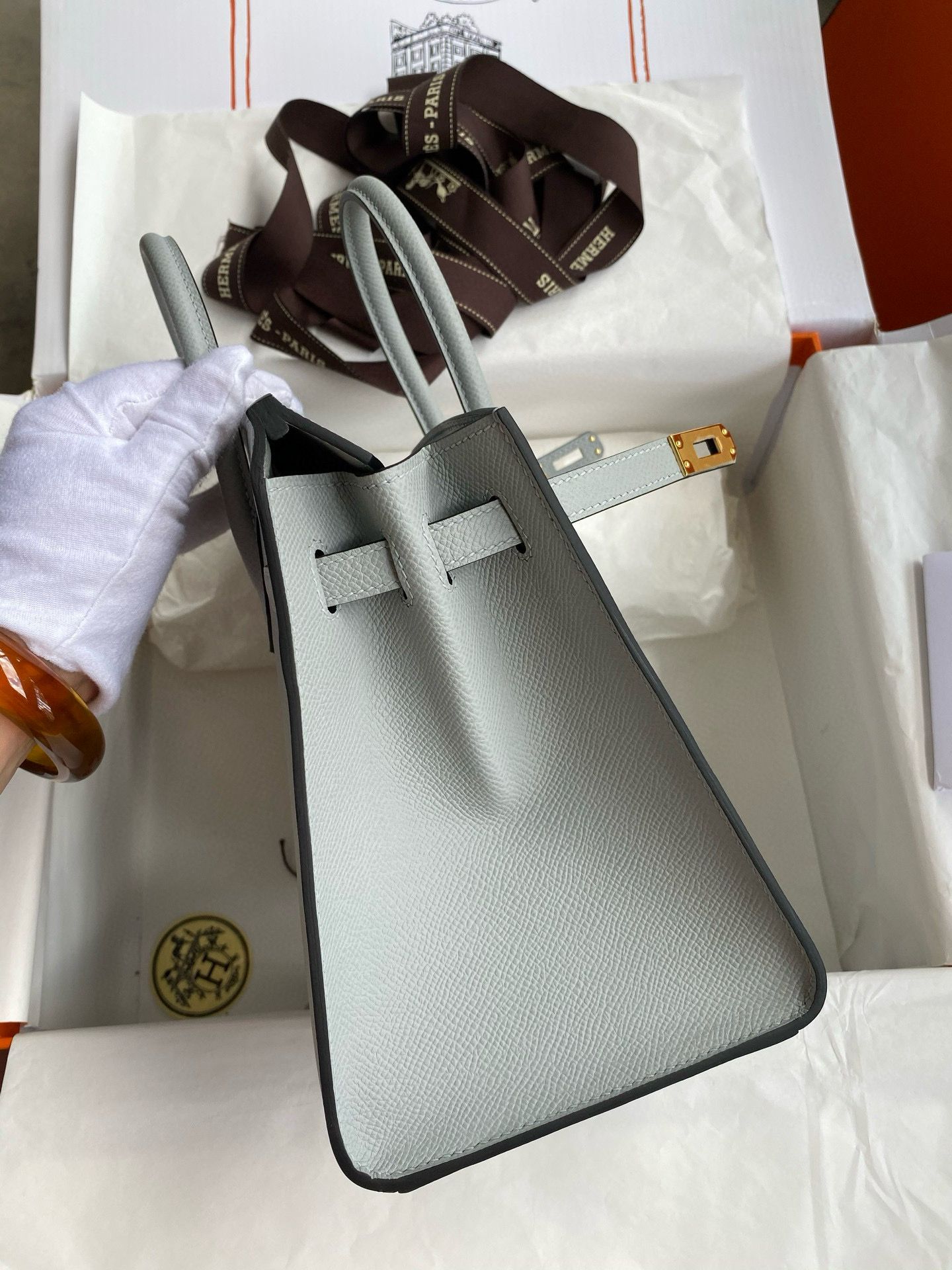 Hermes Birkin 25 Sellier Handmade Bag in Blue Glacier Epsom Calfskin - Image 6