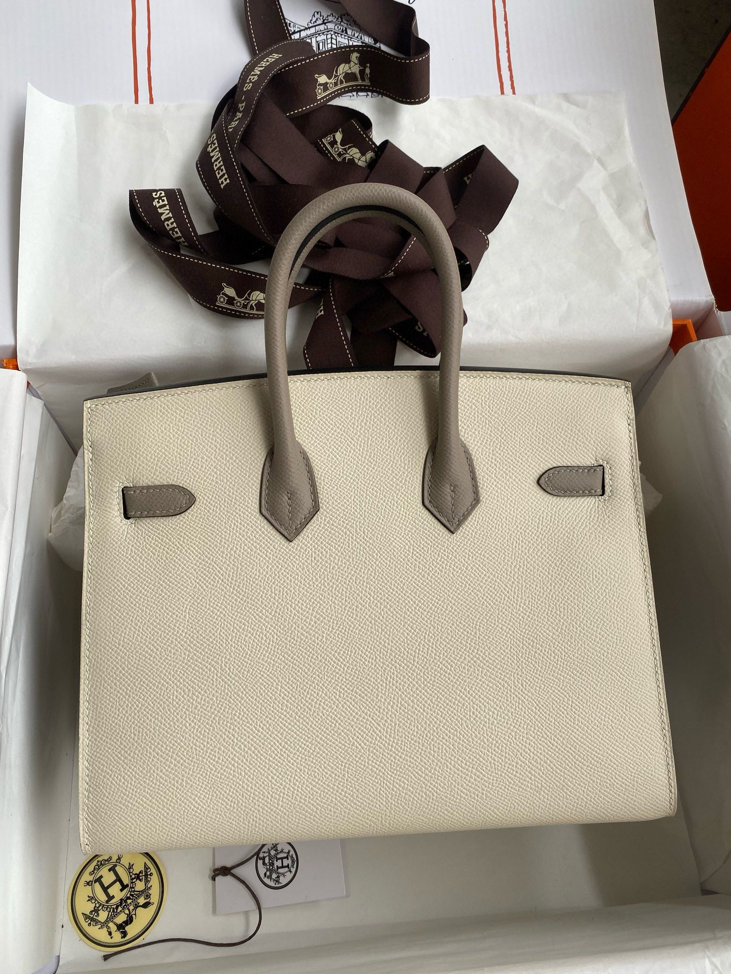 Hermes HSS Birkin 25 Sellier Bag in Craie and Gris Asphalt Epsom Calfskin - Image 3
