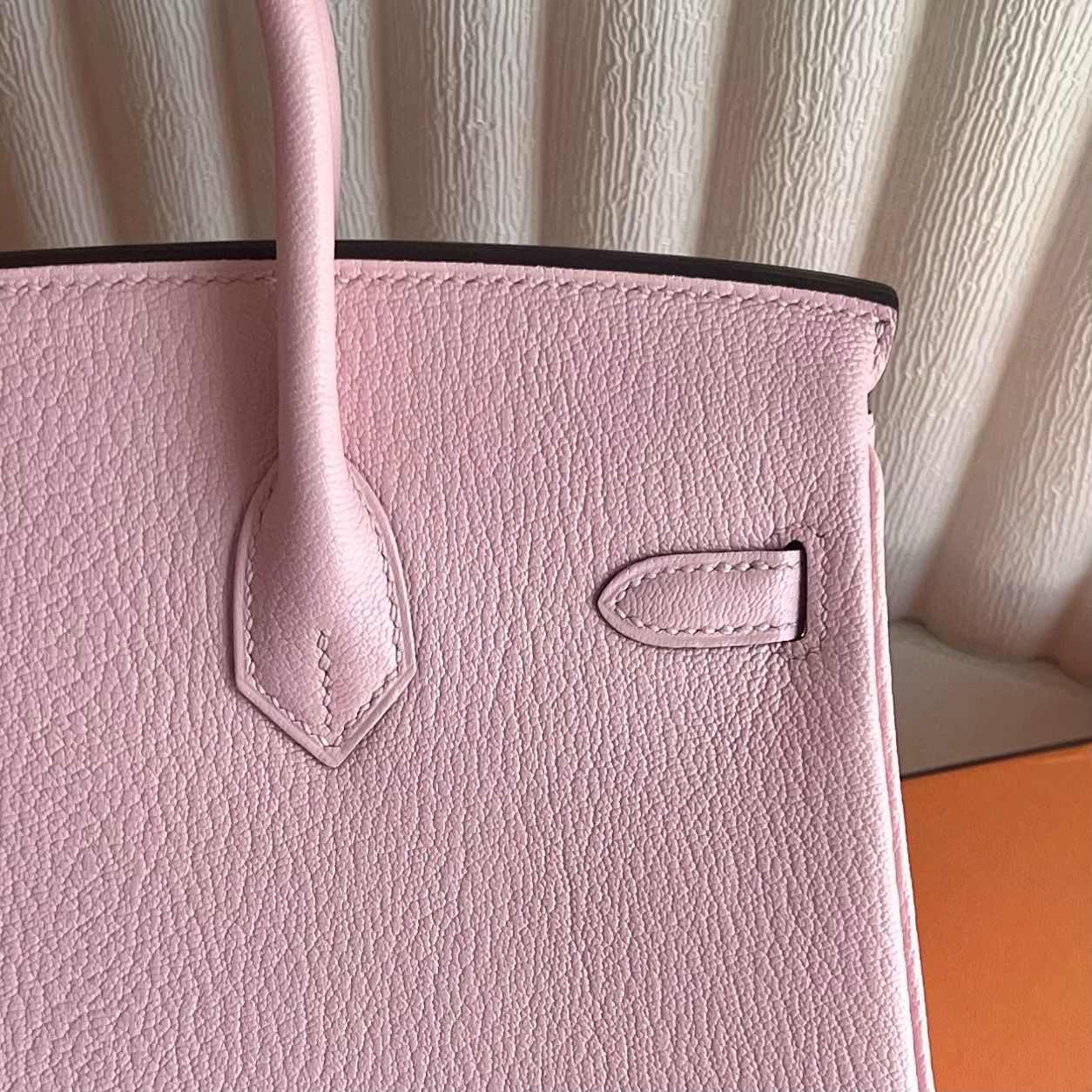 Hermes Birkin 25 Verso Retourne Handmade Bag in Pink Chevre Mysore Goatskin - Image 6