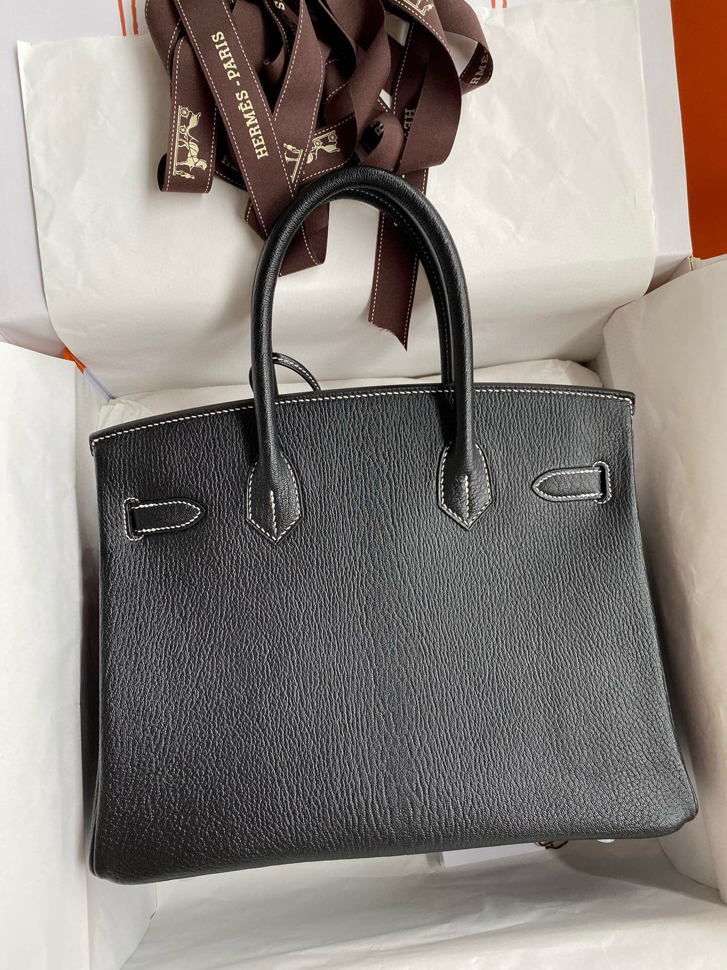Hermes Birkin 30 Verso Retourne Handmade Bag in Black Chevre Mysore Goatskin - Image 3