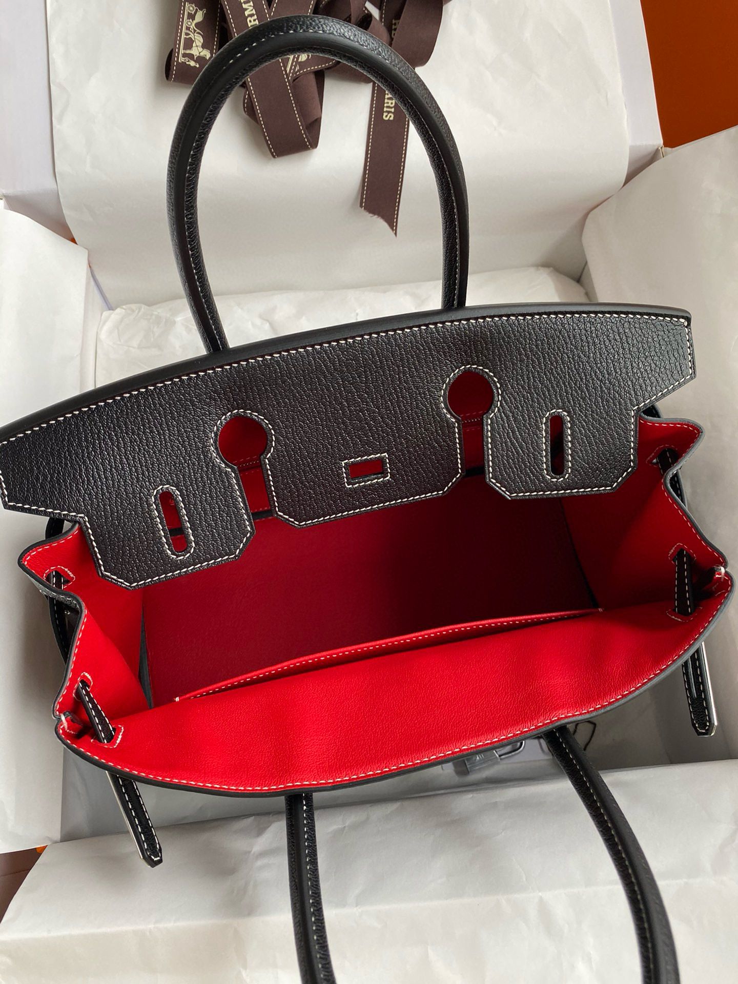 Hermes Birkin 30 Verso Retourne Handmade Bag in Black Chevre Mysore Goatskin - Image 8