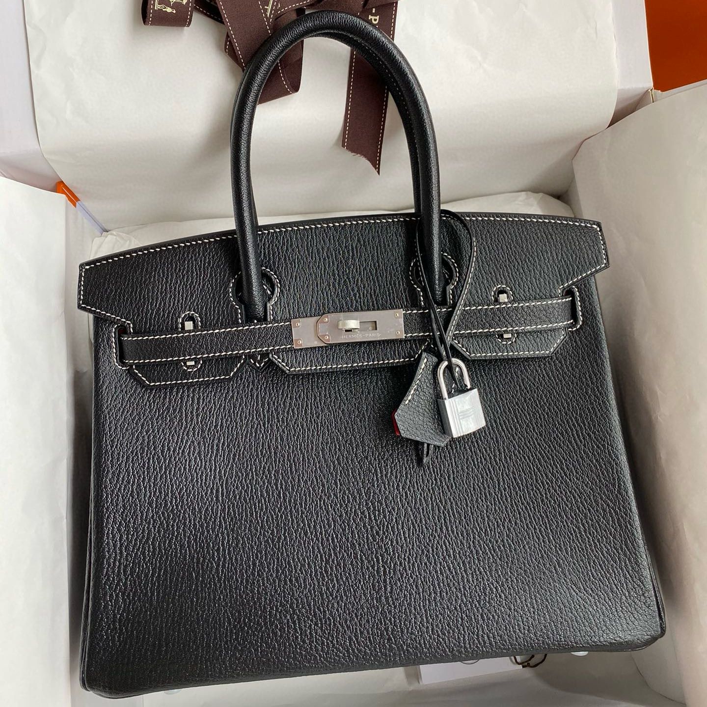 Hermes Birkin 30 Verso Retourne Handmade Bag in Black Chevre Mysore Goatskin