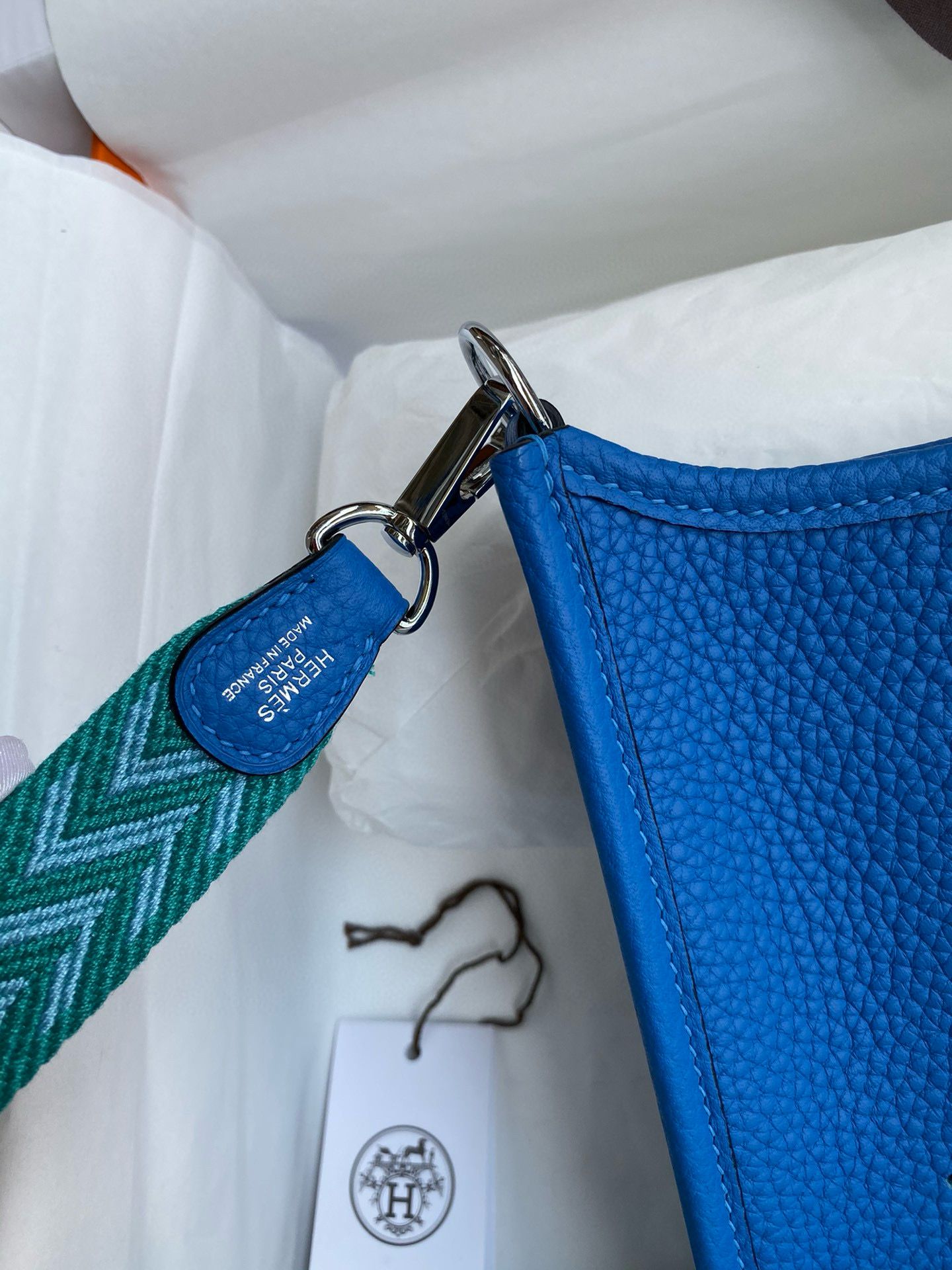 Hermes Evelyne Mini Handmade Bag in Blue Hydra Clemence Leather - Image 5