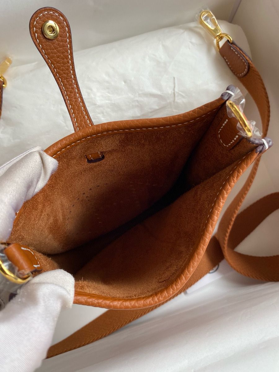 Hermes Evelyne Mini Handmade Bag in Gold Clemence Leather - Image 10