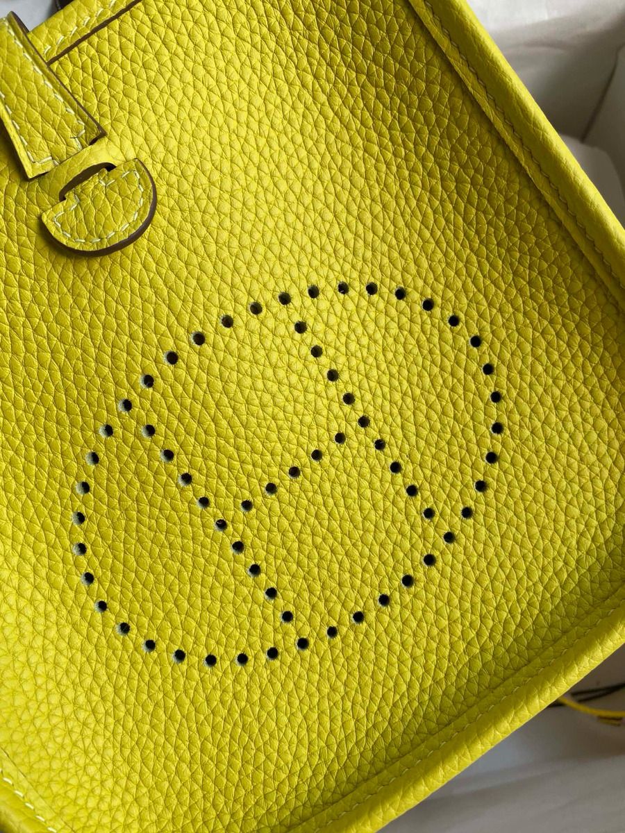 Hermes Evelyne Mini Handmade Bag in Lime Clemence Leather - Image 4