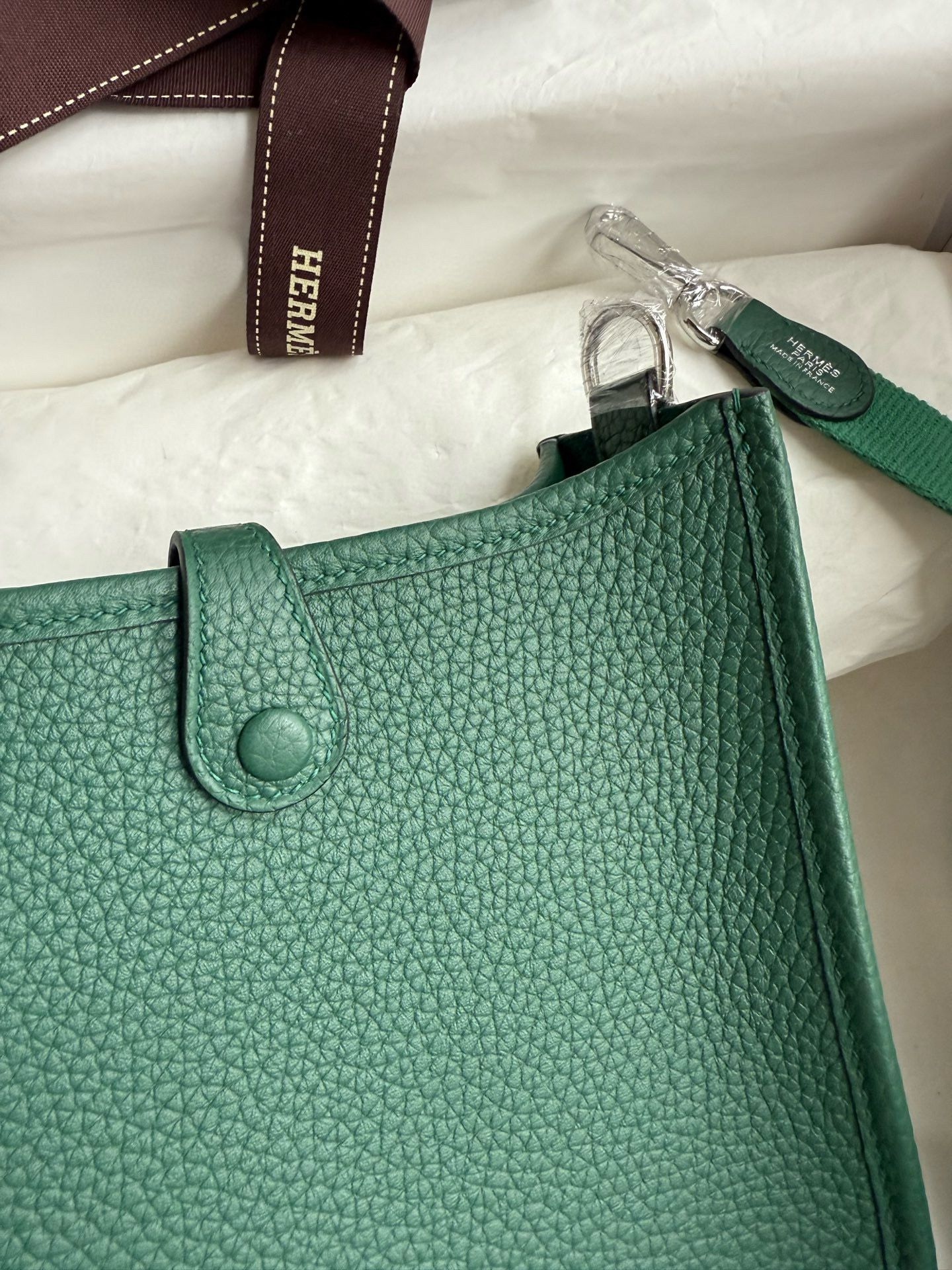 Hermes Evelyne Mini Handmade Bag in Malachite Clemence Leather - Image 6