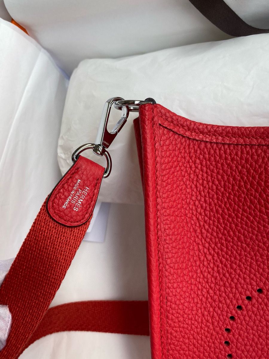 Hermes Evelyne Mini Handmade Bag in Red Clemence Leather - Image 5