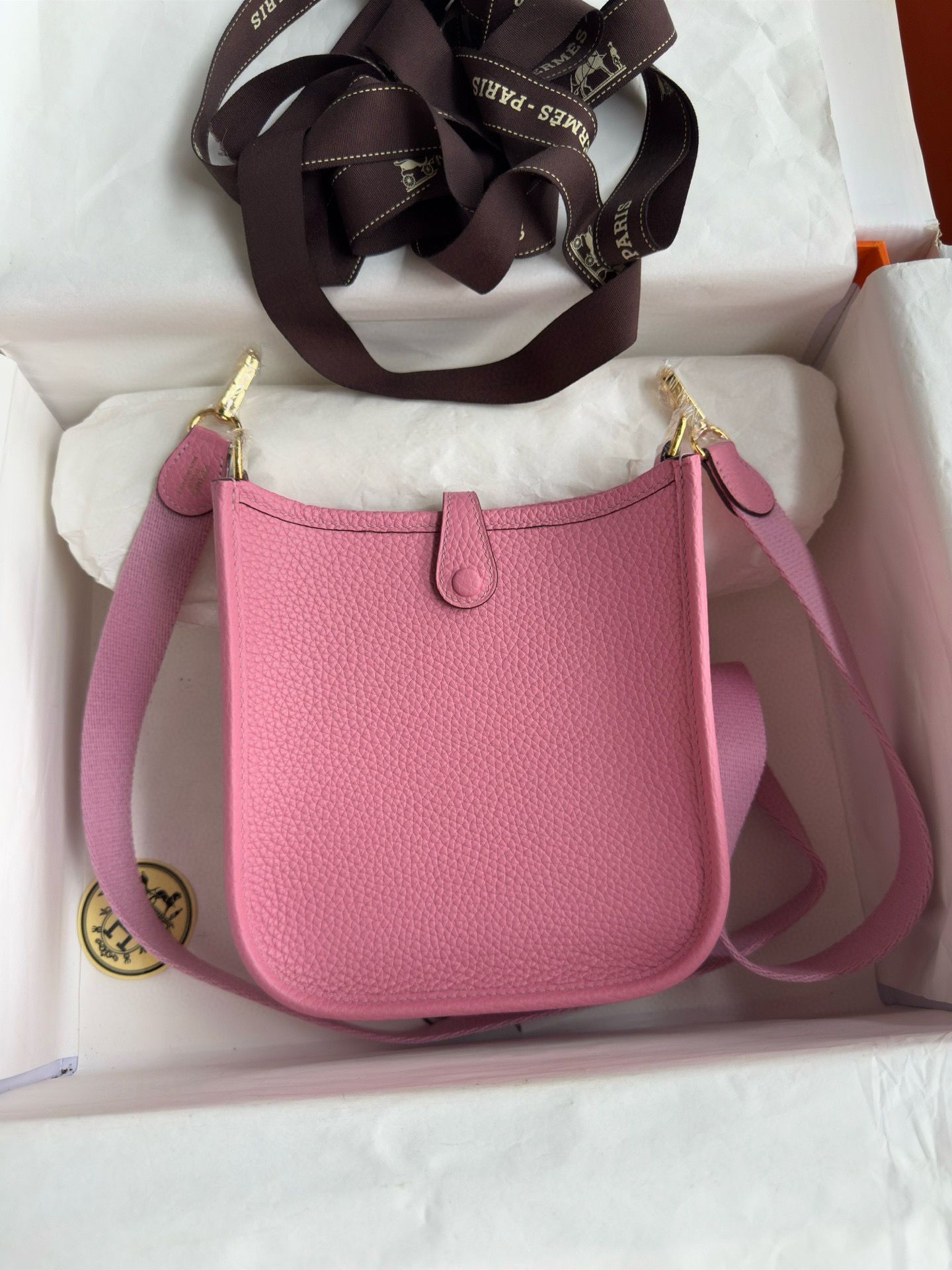 Hermes Evelyne Mini Handmade Bag in Rose Sakura Clemence Leather - Image 3