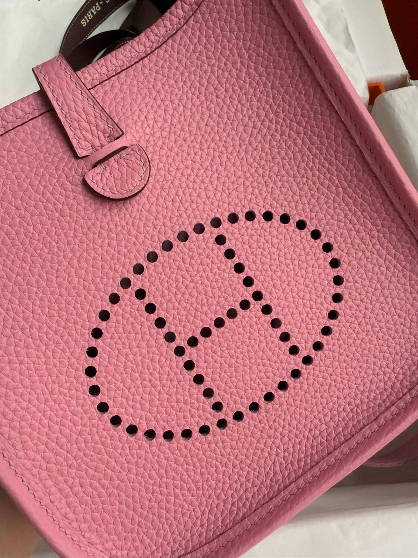 Hermes Evelyne Mini Handmade Bag in Rose Sakura Clemence Leather - Image 6