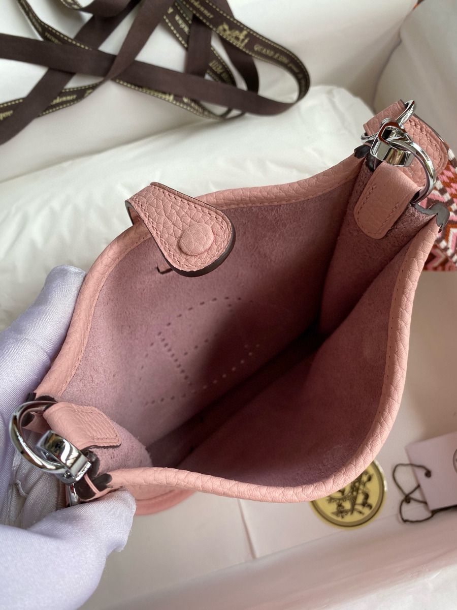 Hermes Evelyne Mini Handmade Bag in Pink Clemence Leather - Image 9