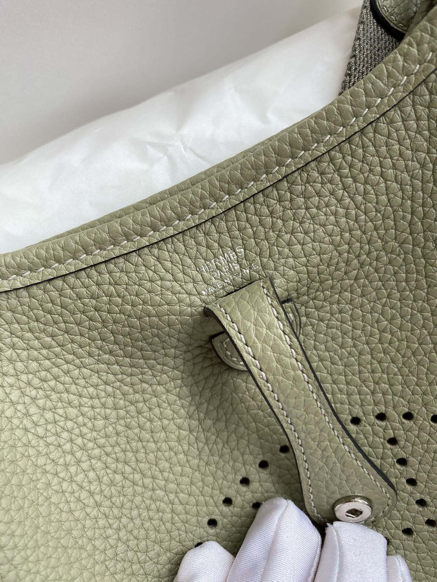 Hermes Evelyne Mini Handmade Bag in Sauge Clemence Leather - Image 6