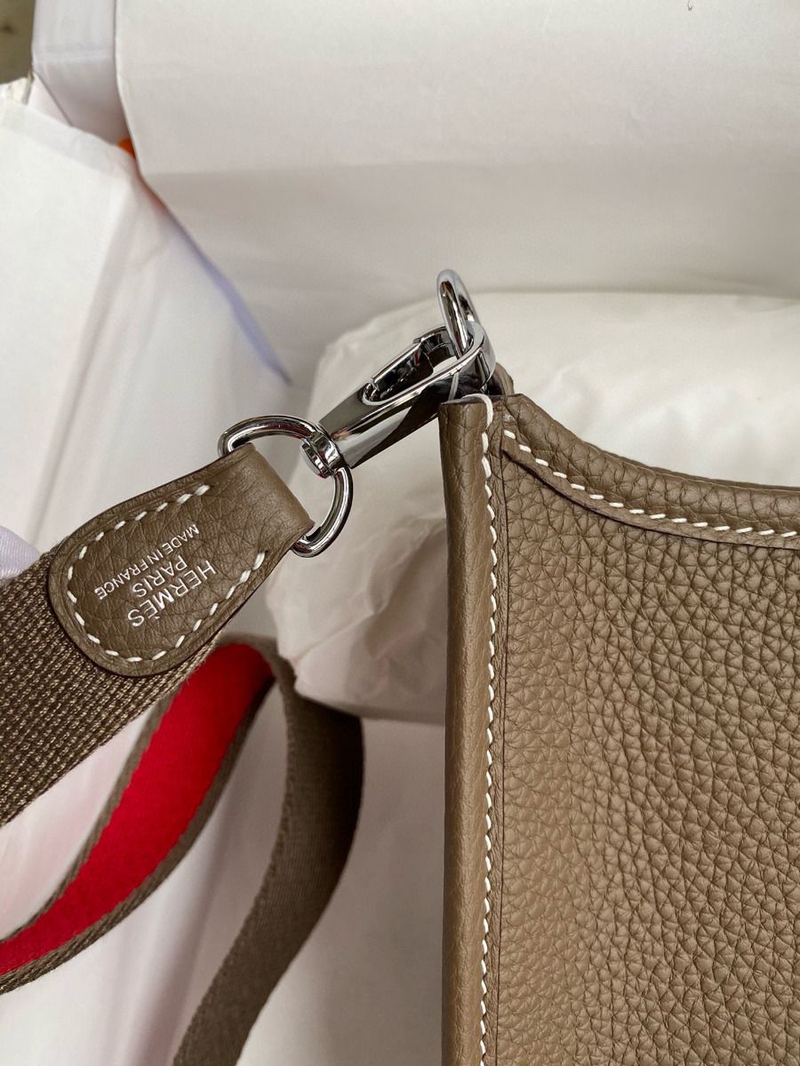 Hermes Evelyne Mini Handmade Bag in Taupe Clemence Leather - Image 6