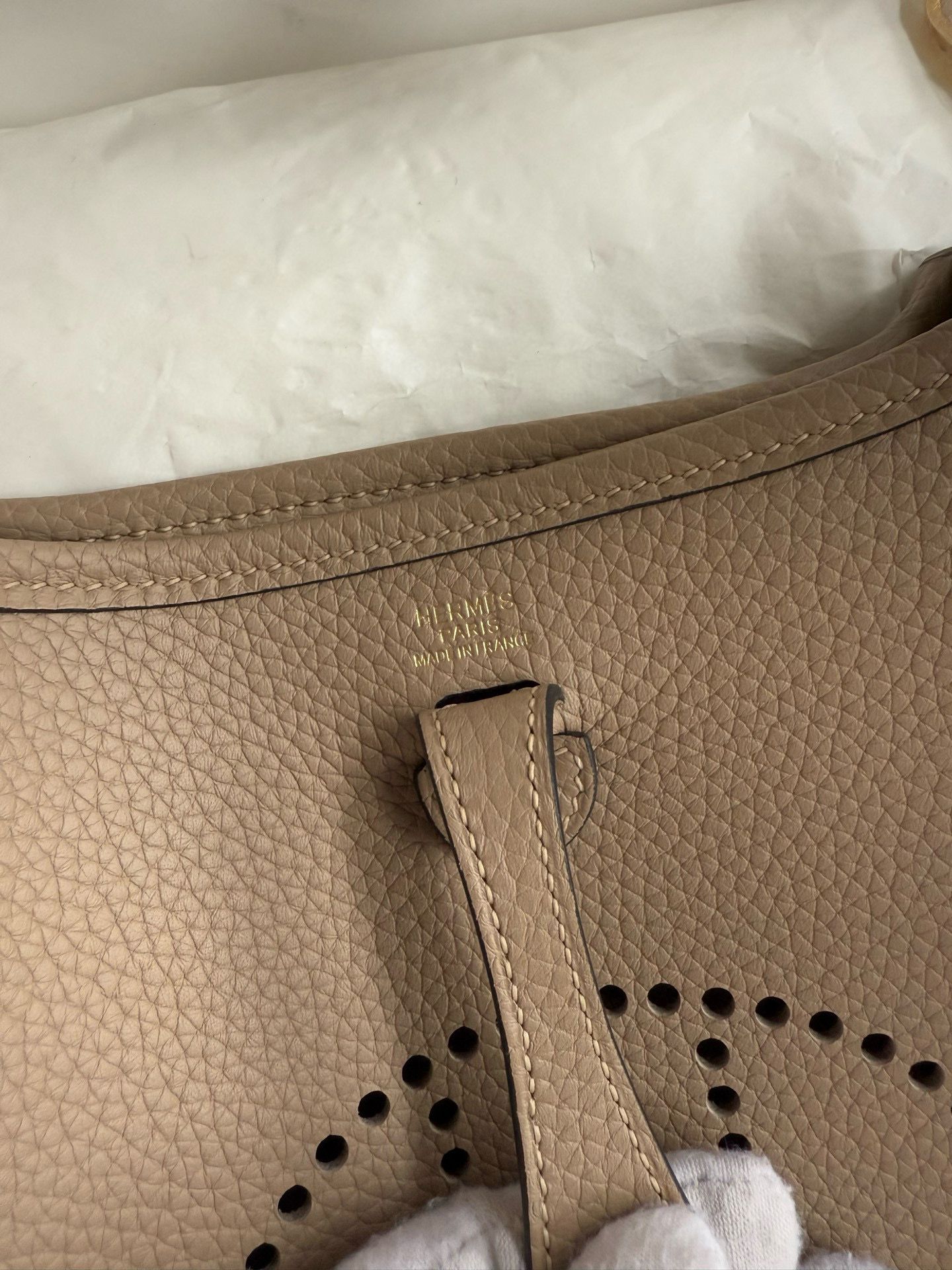 Hermes Evelyne Mini Handmade Bag in Gris Tourterelle Clemence Leather - Image 8