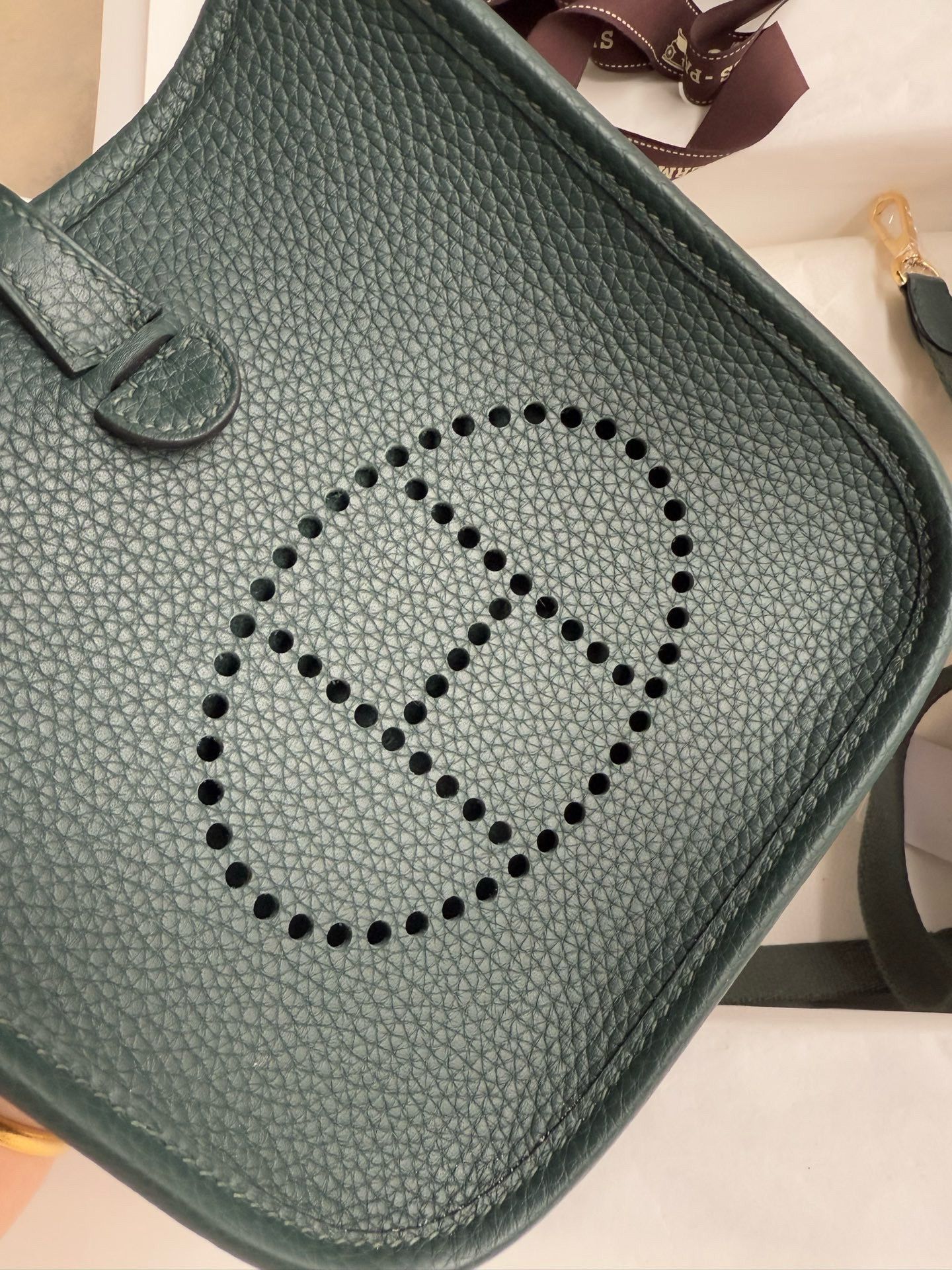 Hermes Evelyne Mini Handmade Bag in Vert Cypres Clemence Leather - Image 6