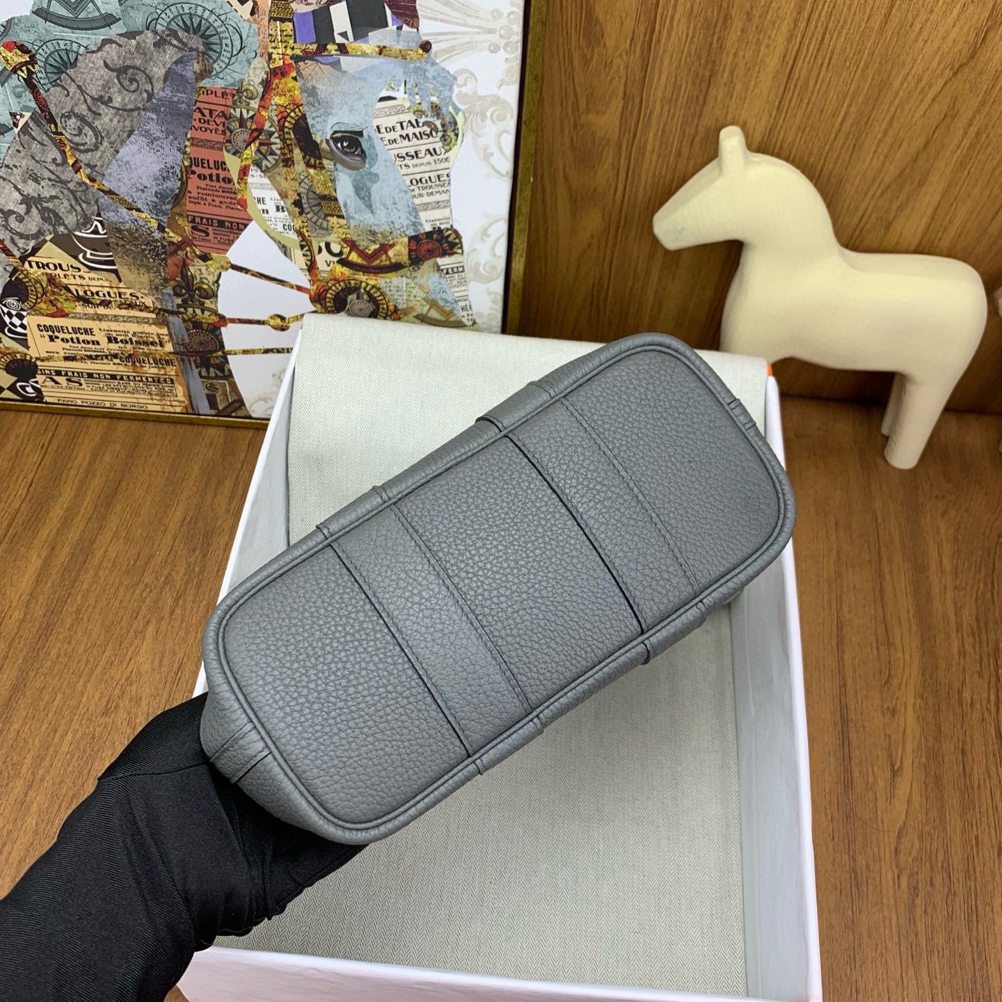 Hermes Neo Garden Party 23 Bag in Canvas and Gris Meyer Negonda Calfskin - Image 8