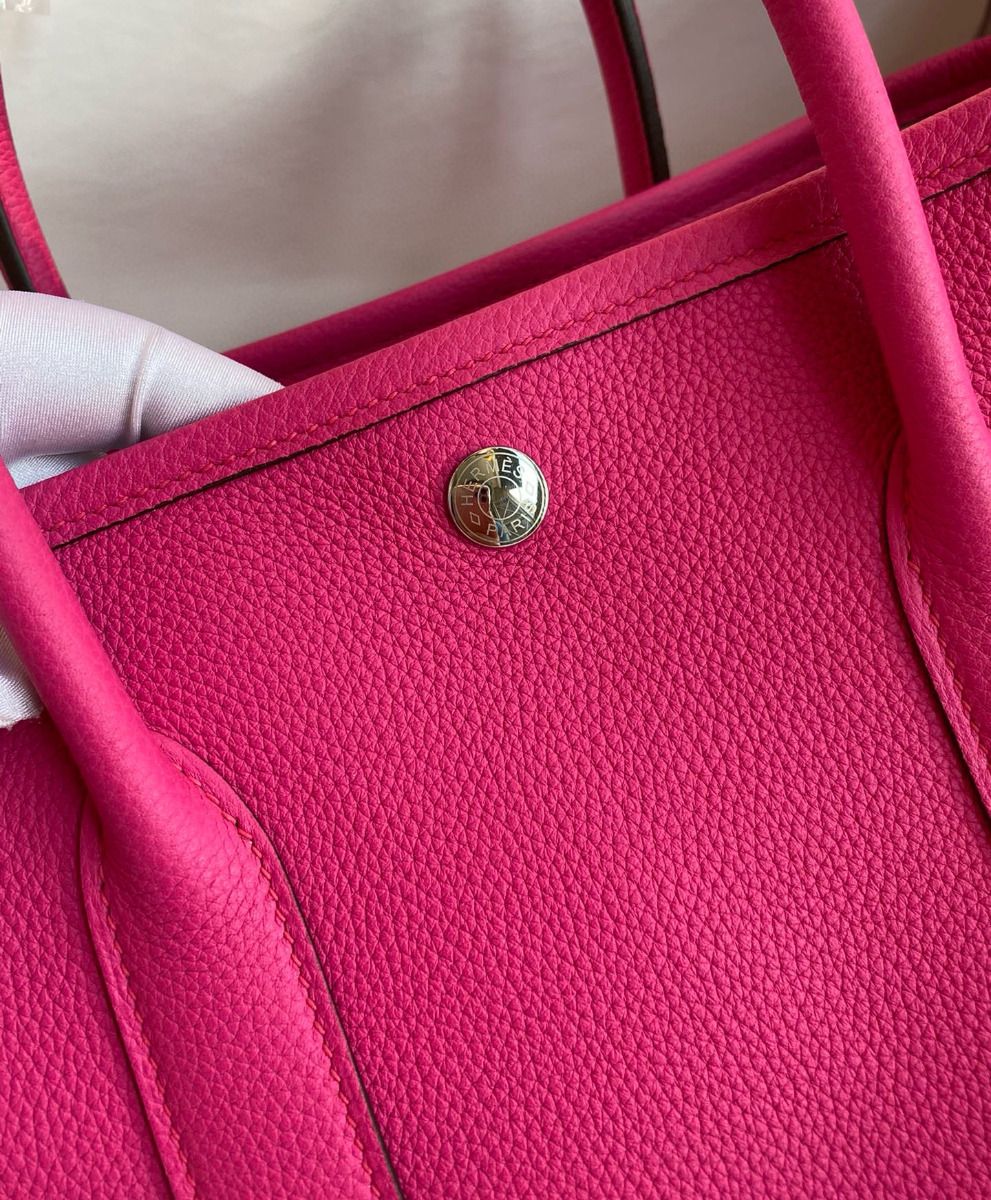 Hermes Garden Party 30 Handmade Bag in Rose Red Clemence Leather - Image 4