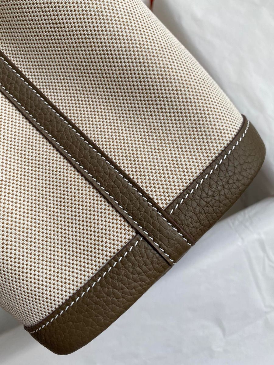 Hermes Garden Party 30 Handmade Bag in Toile and Taupe Leather - Image 7