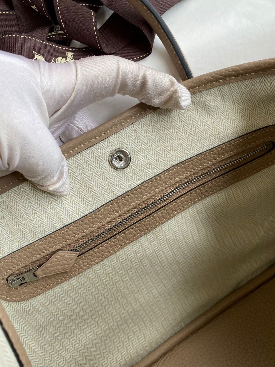 Hermes Garden Party 30 Handmade Bag in Toile and Tourterelle Leather - Image 9