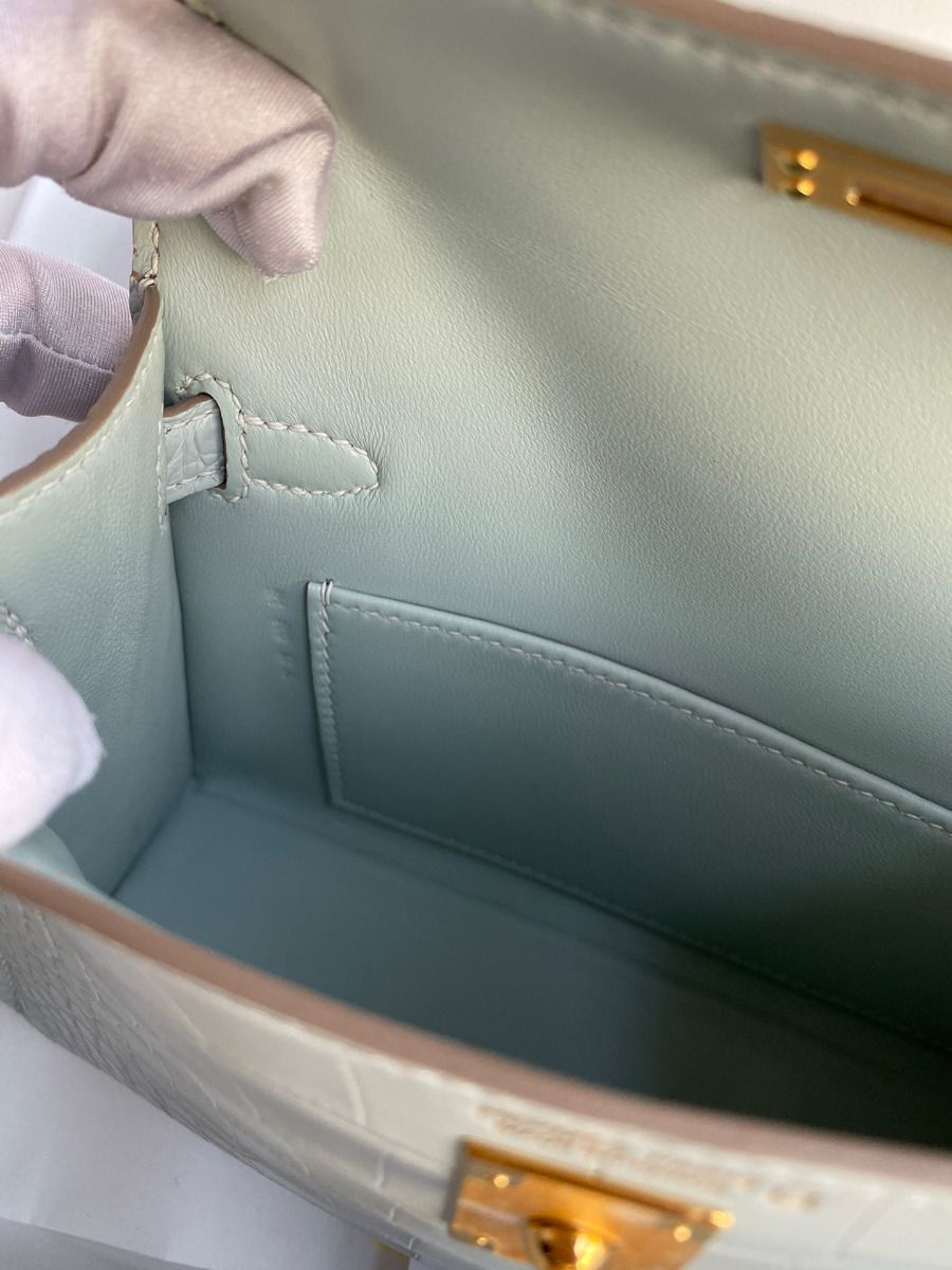 Hermes Kelly Mini II Sellier Handmade Bag In Blue Glacier Matte Alligator Leather - Image 10