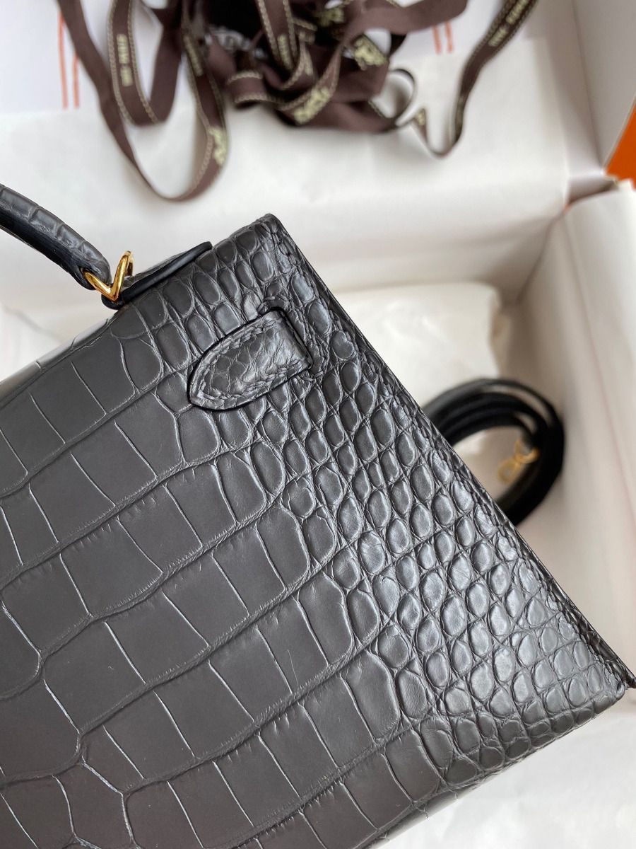 Hermes Kelly Mini II Sellier Handmade Bag In Graphite Matte Alligator Leather - Image 7
