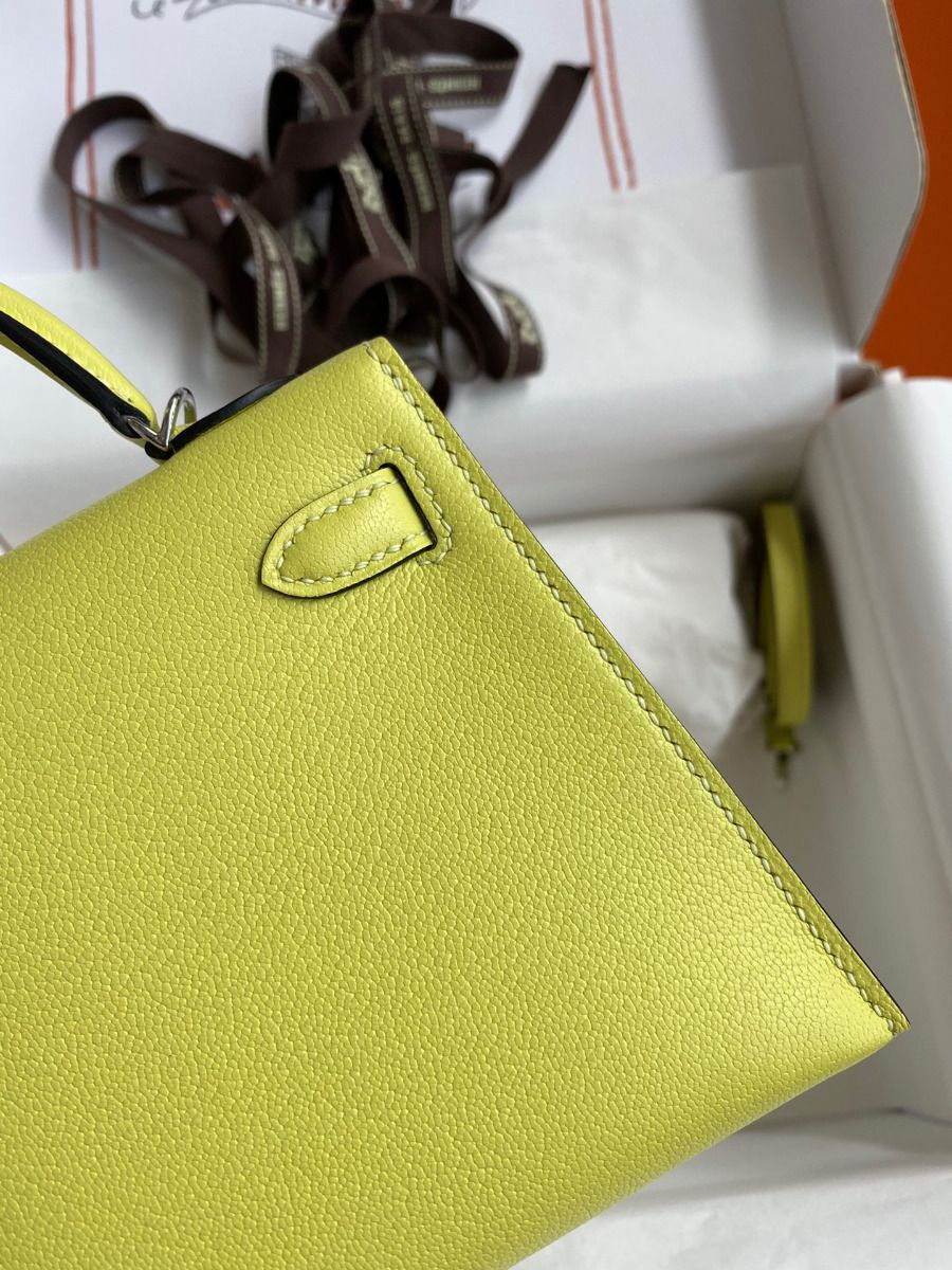 Hermes Kelly Mini II Sellier Handmade Bag In Jaune Bourgeon Chevre Mysore Leather - Image 5