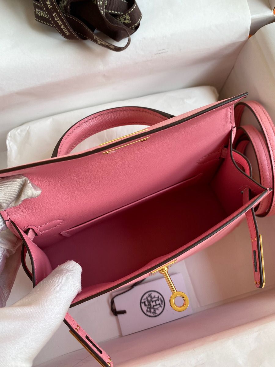 Hermes Kelly Mini II Sellier Handmade Bag In Rose Confetti Chevre Mysore Leather - Image 10